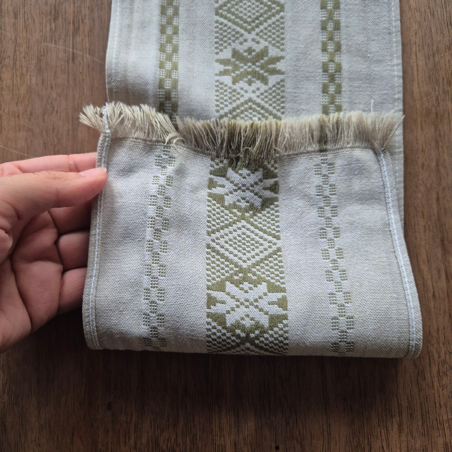 Alter Vintage Mini Läufer beuge Grün 16.5cm x 107cm