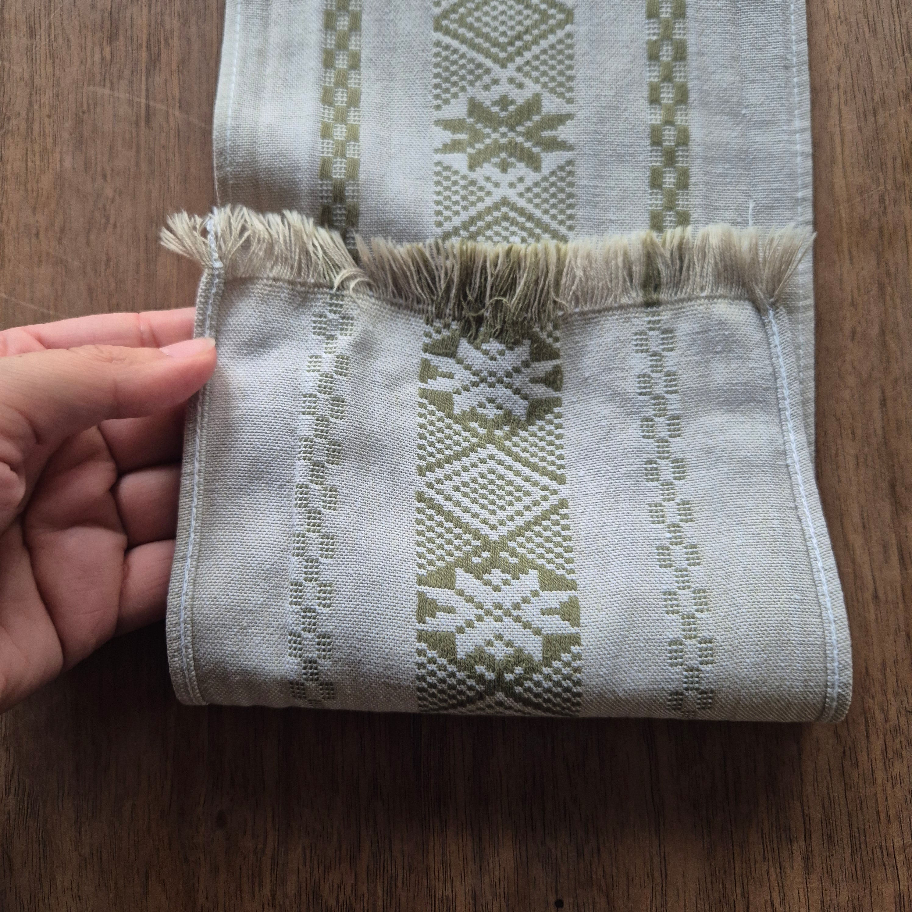 Alter Vintage Mini Läufer beuge Grün 16.5cm x 107cm