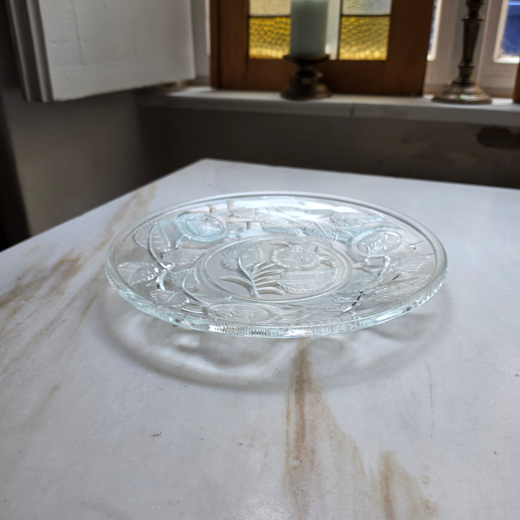 Alte Vintage Kristall Glas Schale Teller Obstschale Deko Blumen Rosen Obstteller