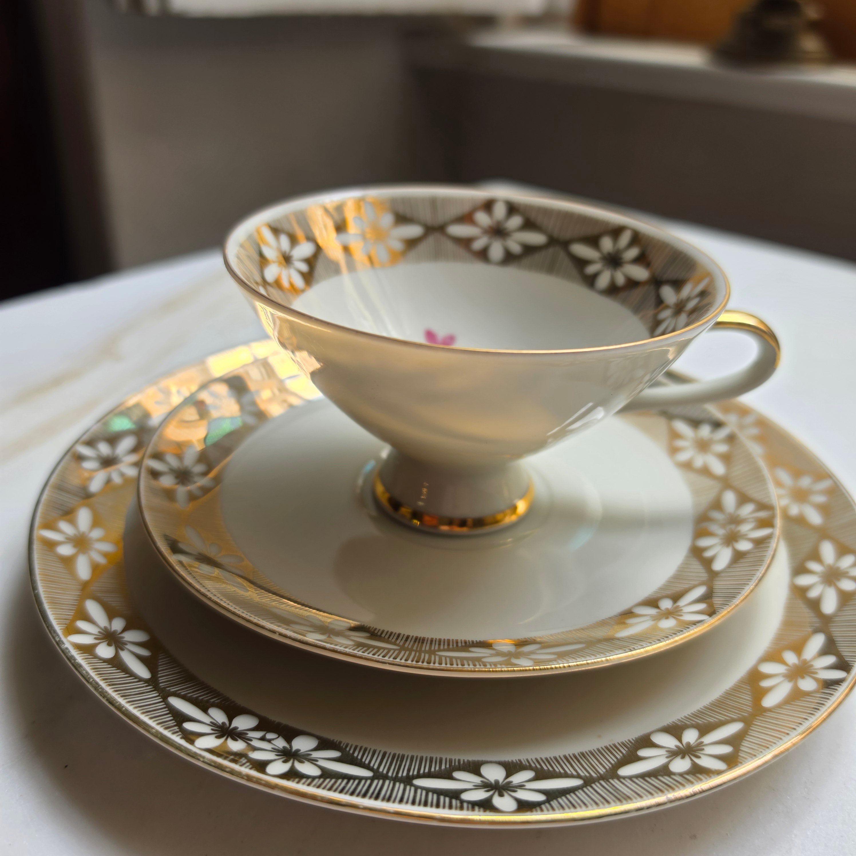 Vintage Porzellan Gedeck 3-teilig – Winterling Marktleuthen Bavaria mit Golddekor & Blumenmotiv
