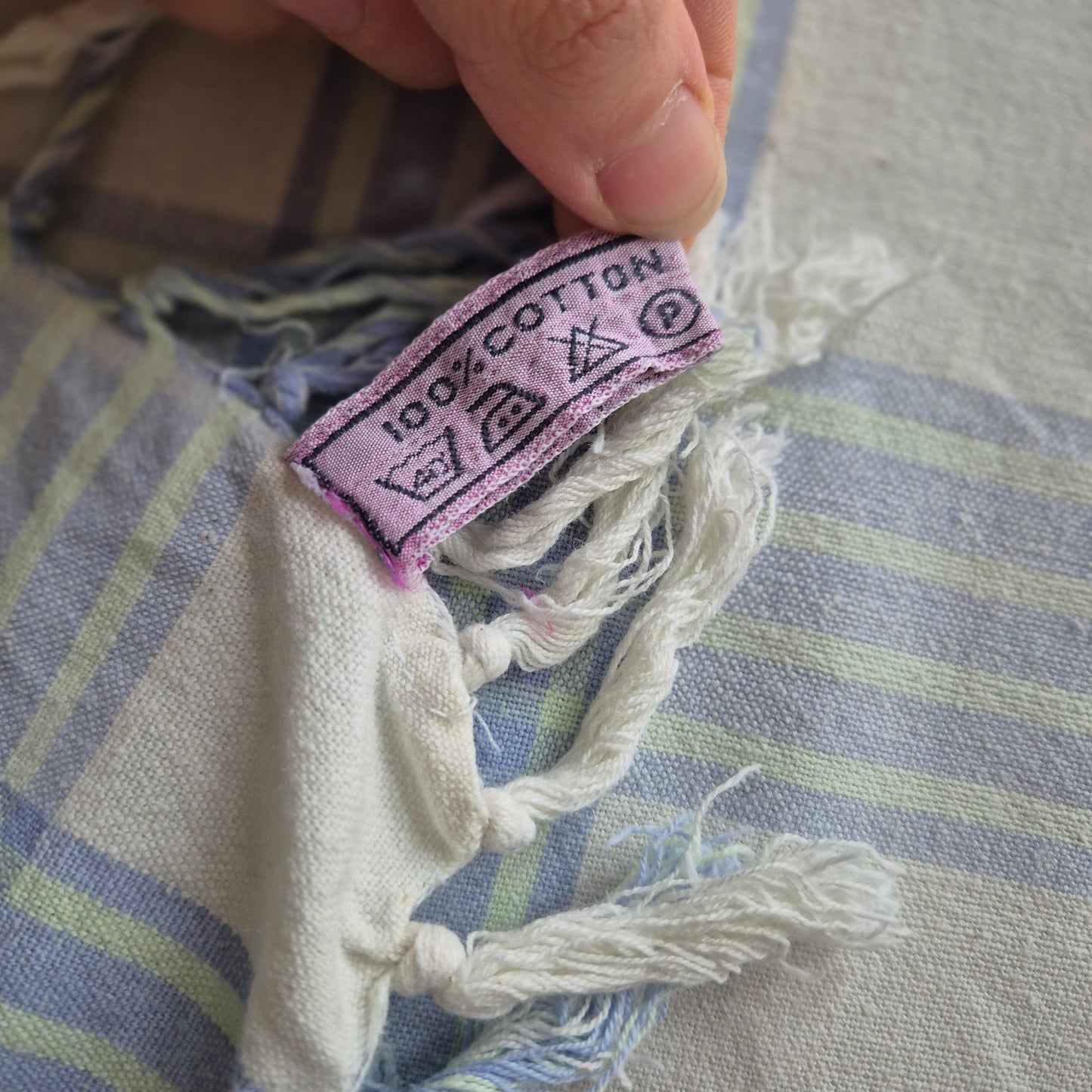 Vintage Karo Tischdecke grün blau Baumwolle 165x165cm