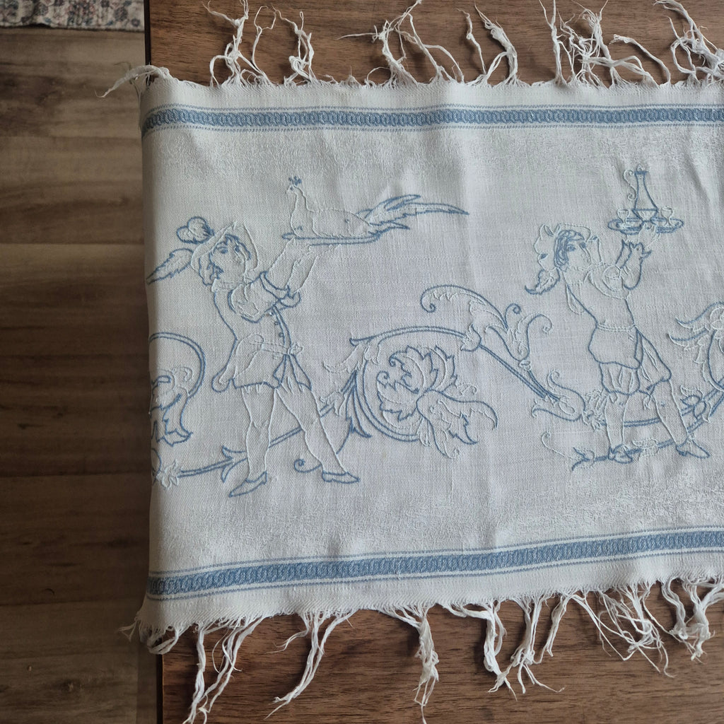 Antiker Baumwolle Tischläufer handbestickt mit mini Fleck! 32x170cm blau weiß