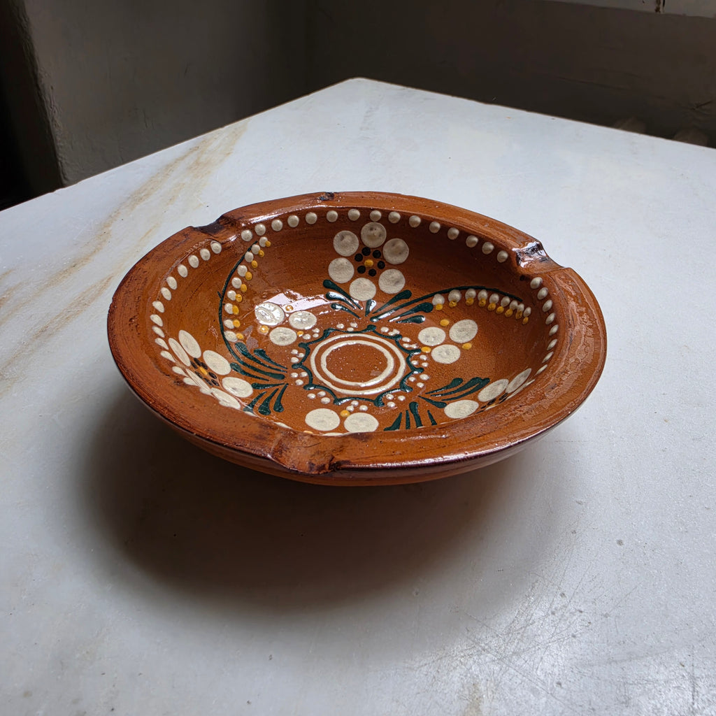 Keramik Vintage Aschenbecher Ascher für Balkon Handbemalt Blumen