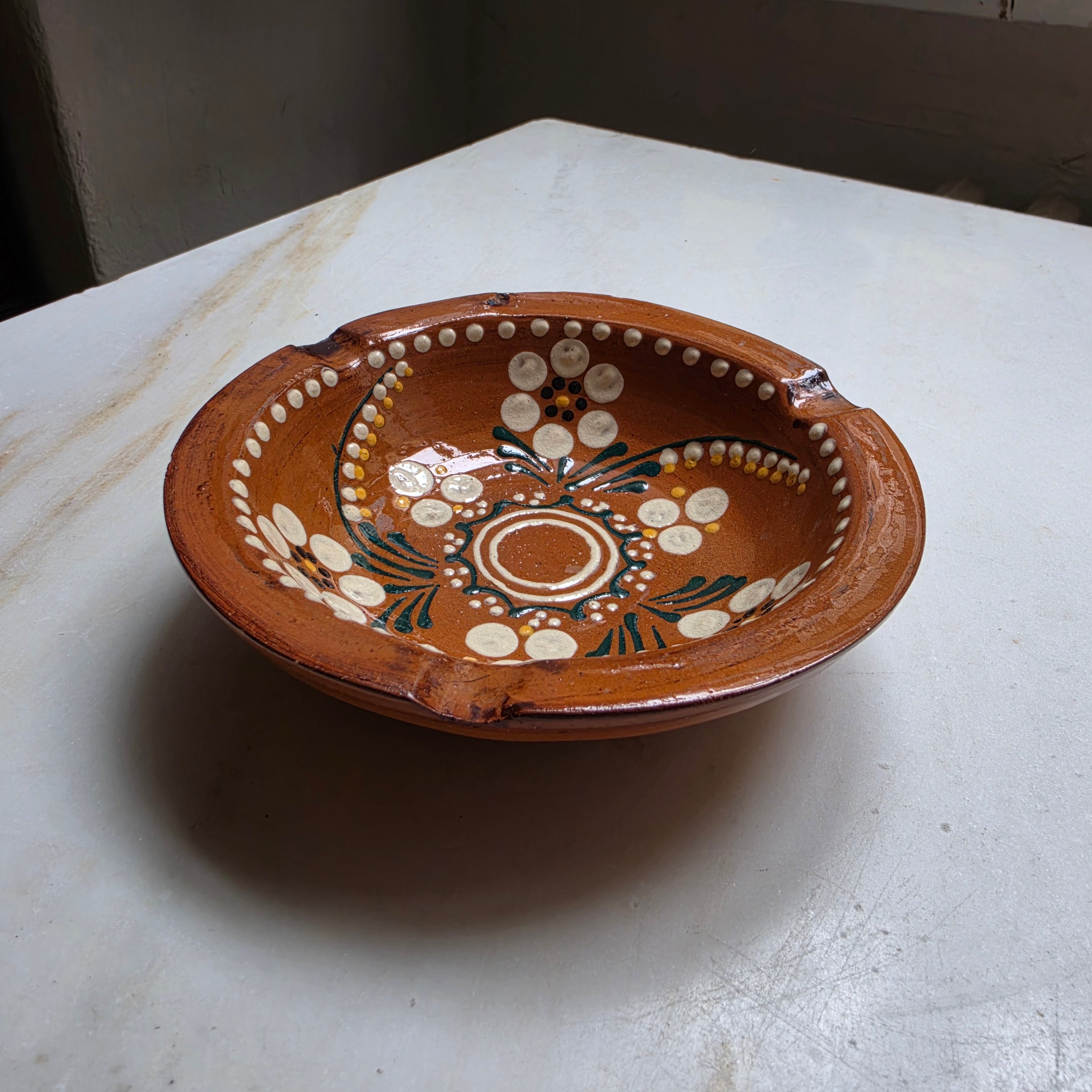 Keramik Vintage Aschenbecher Ascher für Balkon Handbemalt Blumen
