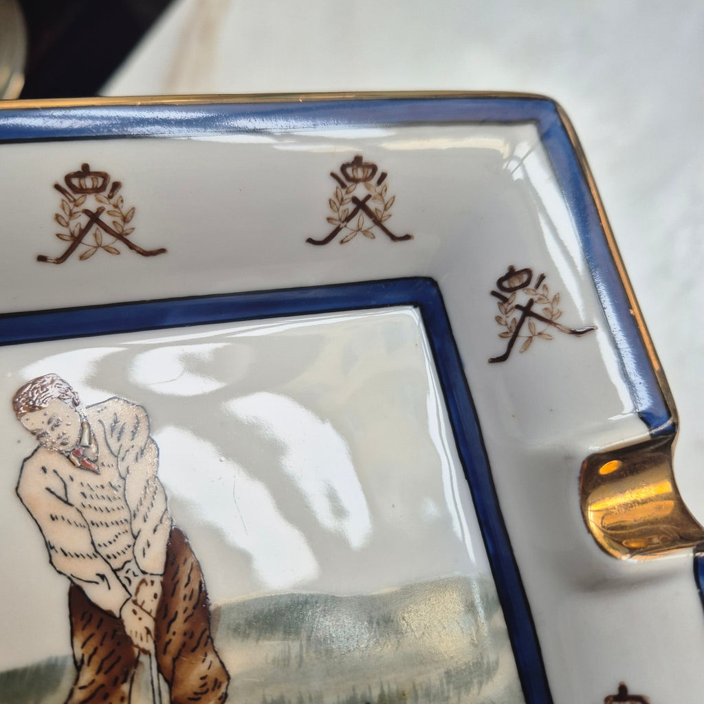Retro Porzellan Aschenbecher mit Golfspielermotiv