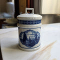 Alte Porzellan Deckeldose Echt Kobalt Fine China Lichte Schiffsmotiv Mühle Hafen