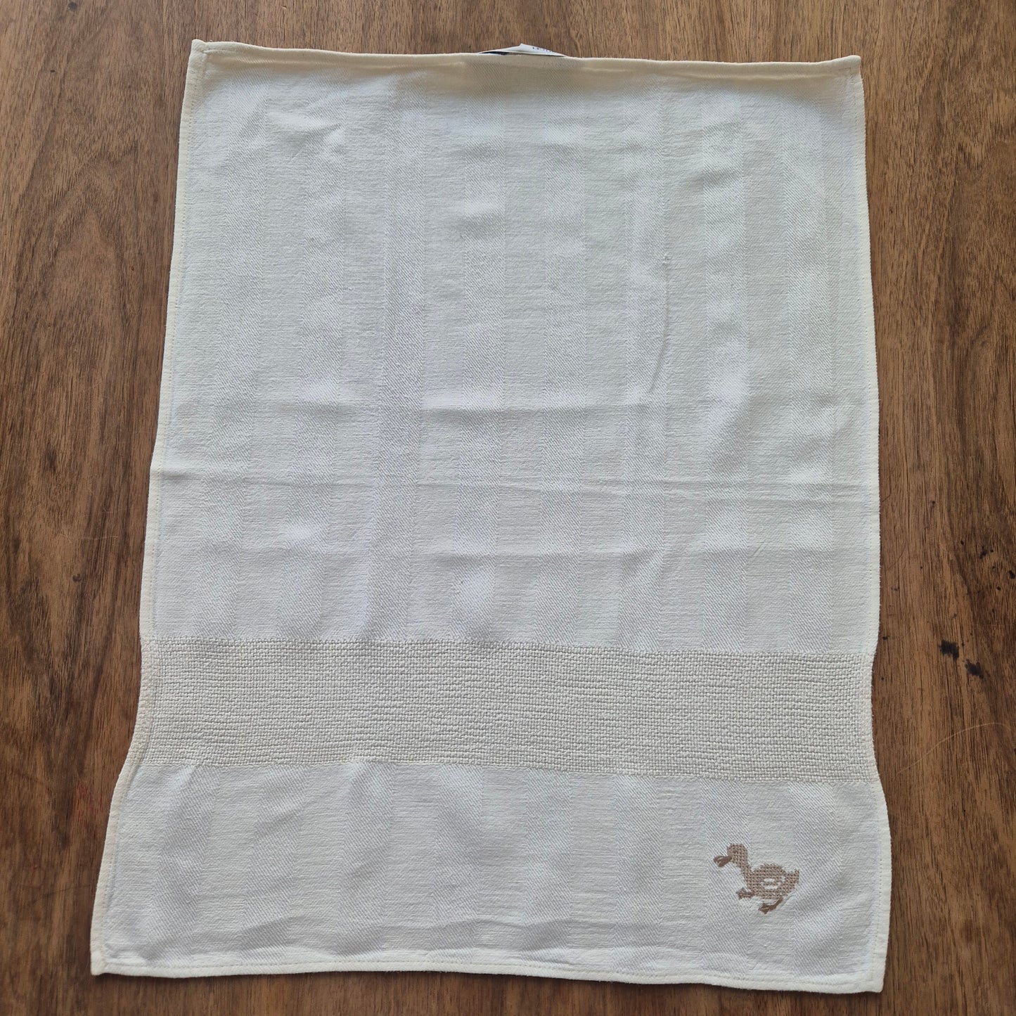 Vintage Halbleinen Geschirr-& Küchentuch Entenmotiv 61x48cm creme