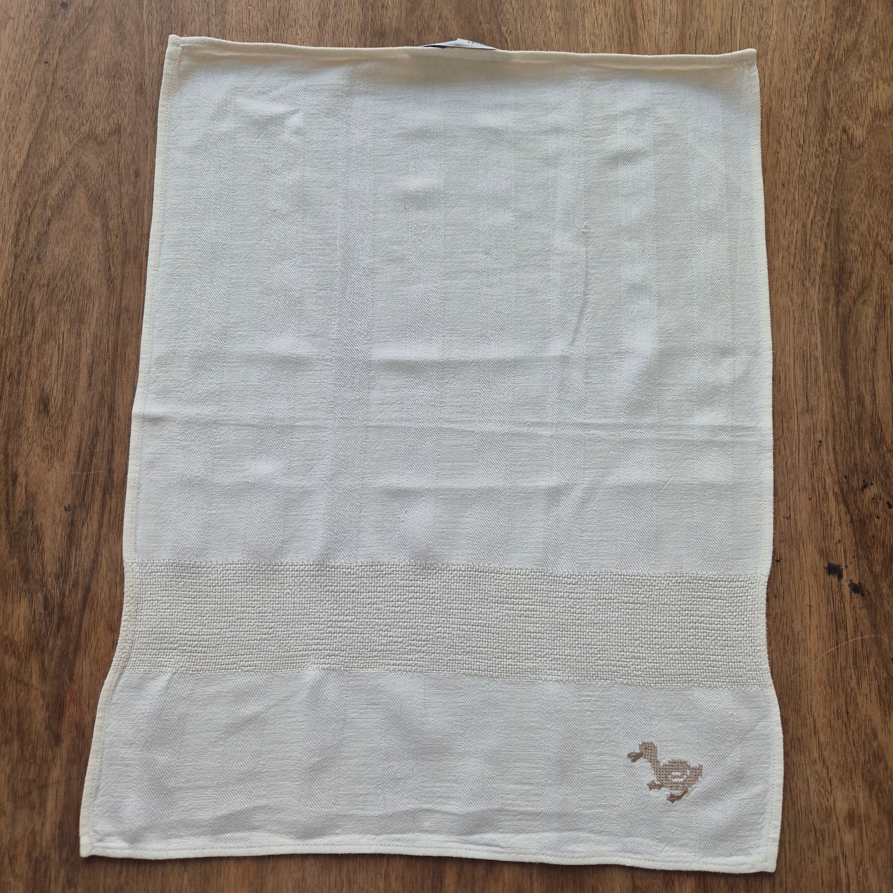 Vintage Halbleinen Geschirr-& Küchentuch Entenmotiv 61x48cm creme