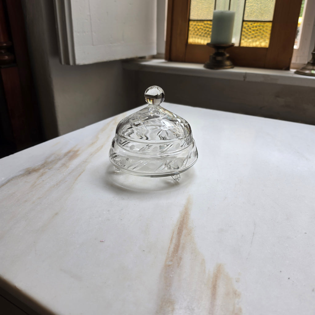 Vintage Bonboniere Schale aus Kristallglas mit Deckel