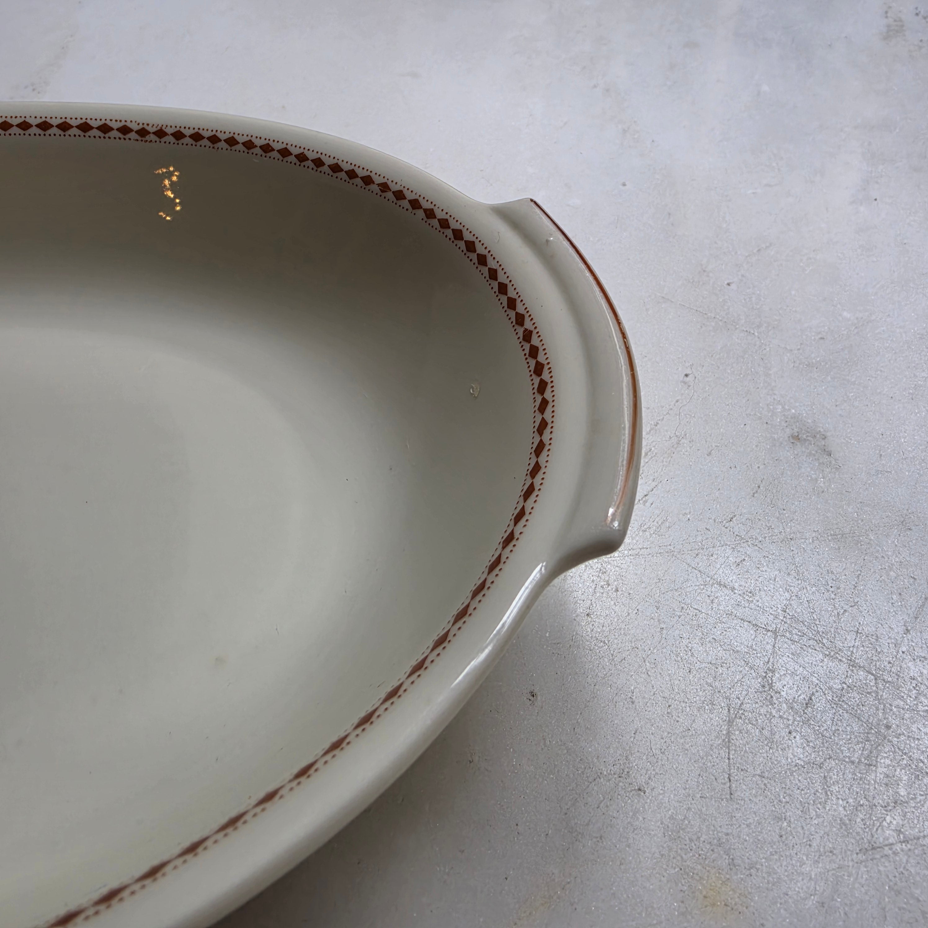 Elegante Kahla Servierschale – Ovale Beilagenschale mit feinem Rauten-Dekor – Creme & Terrakotta