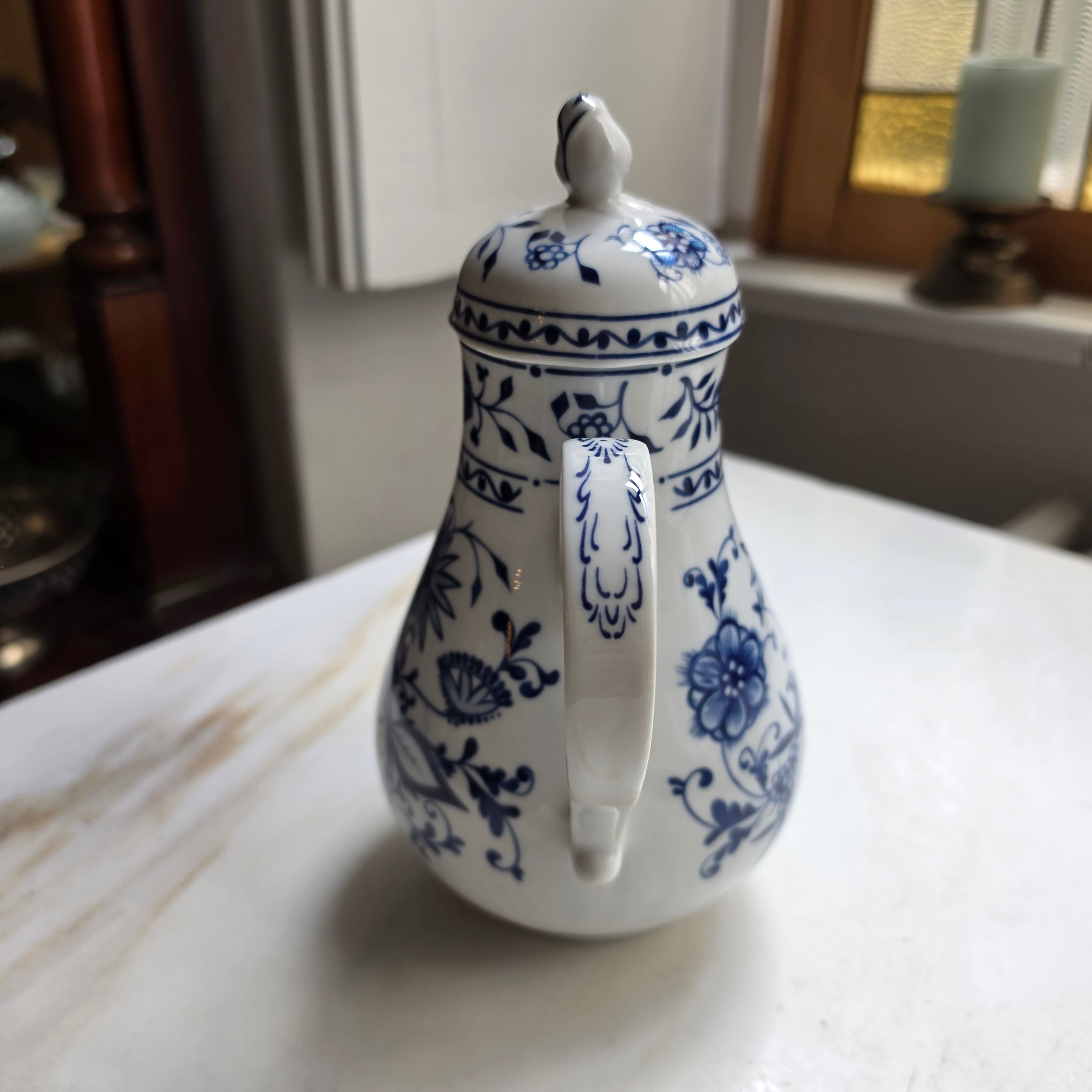 Kahla Zwiebelmuster Kaffeekanne Kanne Tee Vintage blau weiß