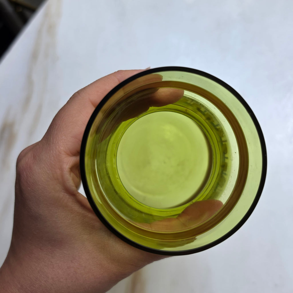 Vintage Retro  Glasvase - transparent grün - 70er Jahre - handbemalt