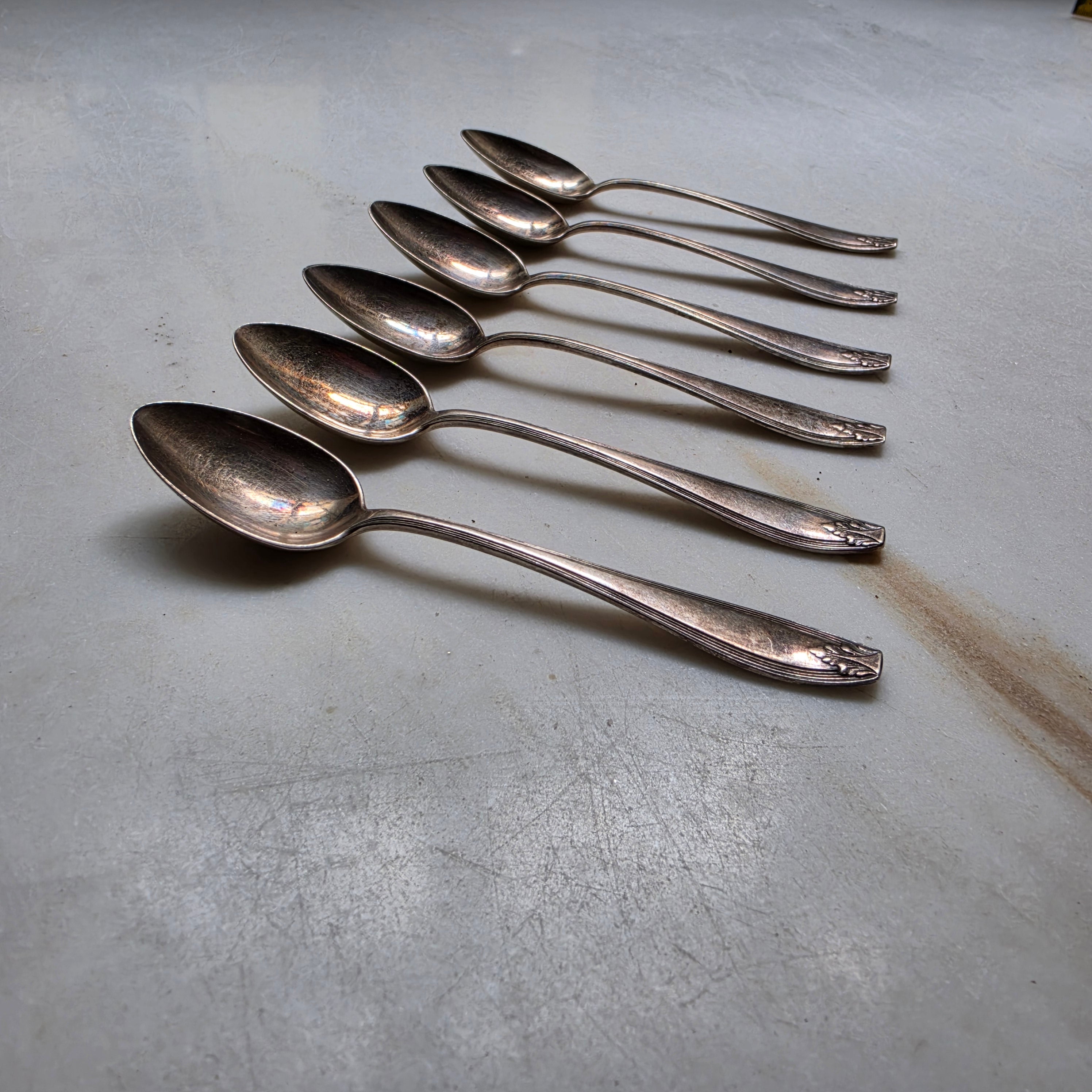 6x Jugendstil Teelöffel versilbert 60er Auflage