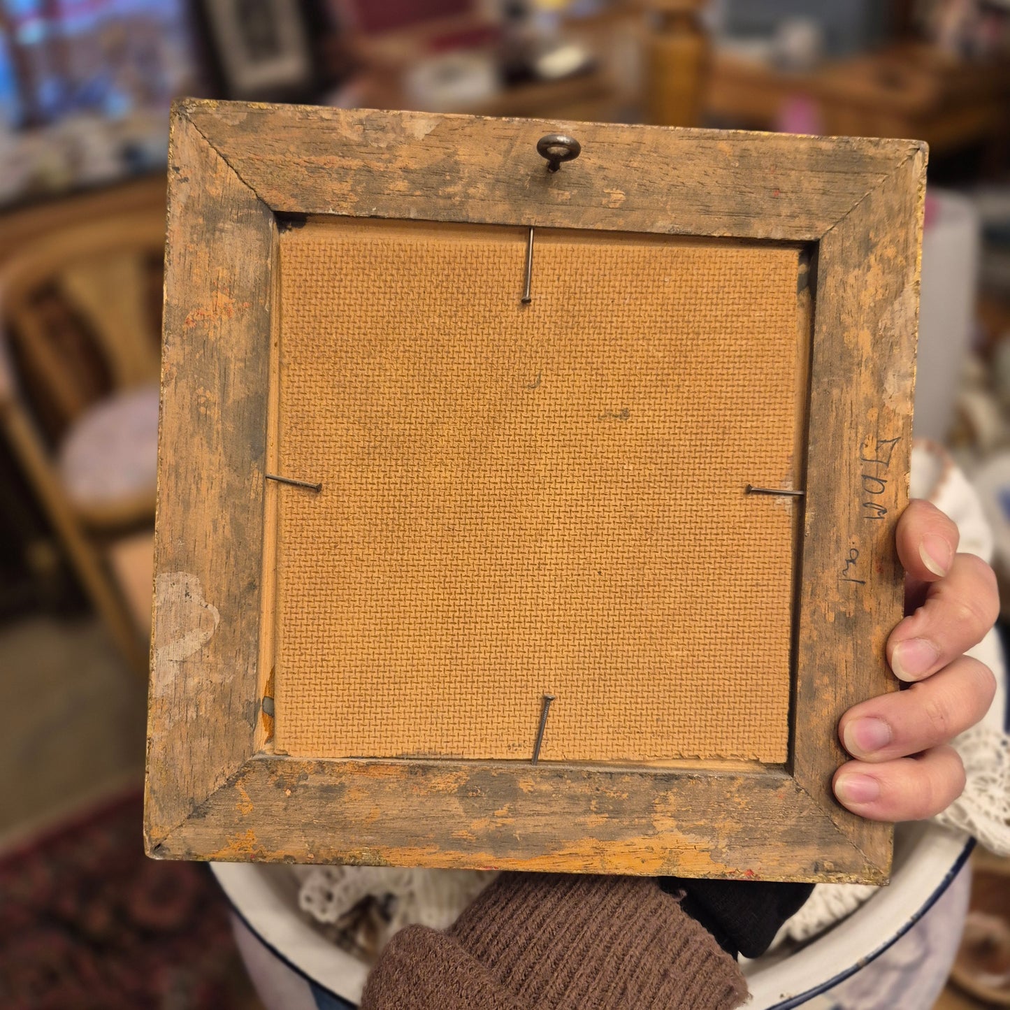 Altes gerahmtes Blumenbild blauer Enzian im Barock Stil Ölmalerei