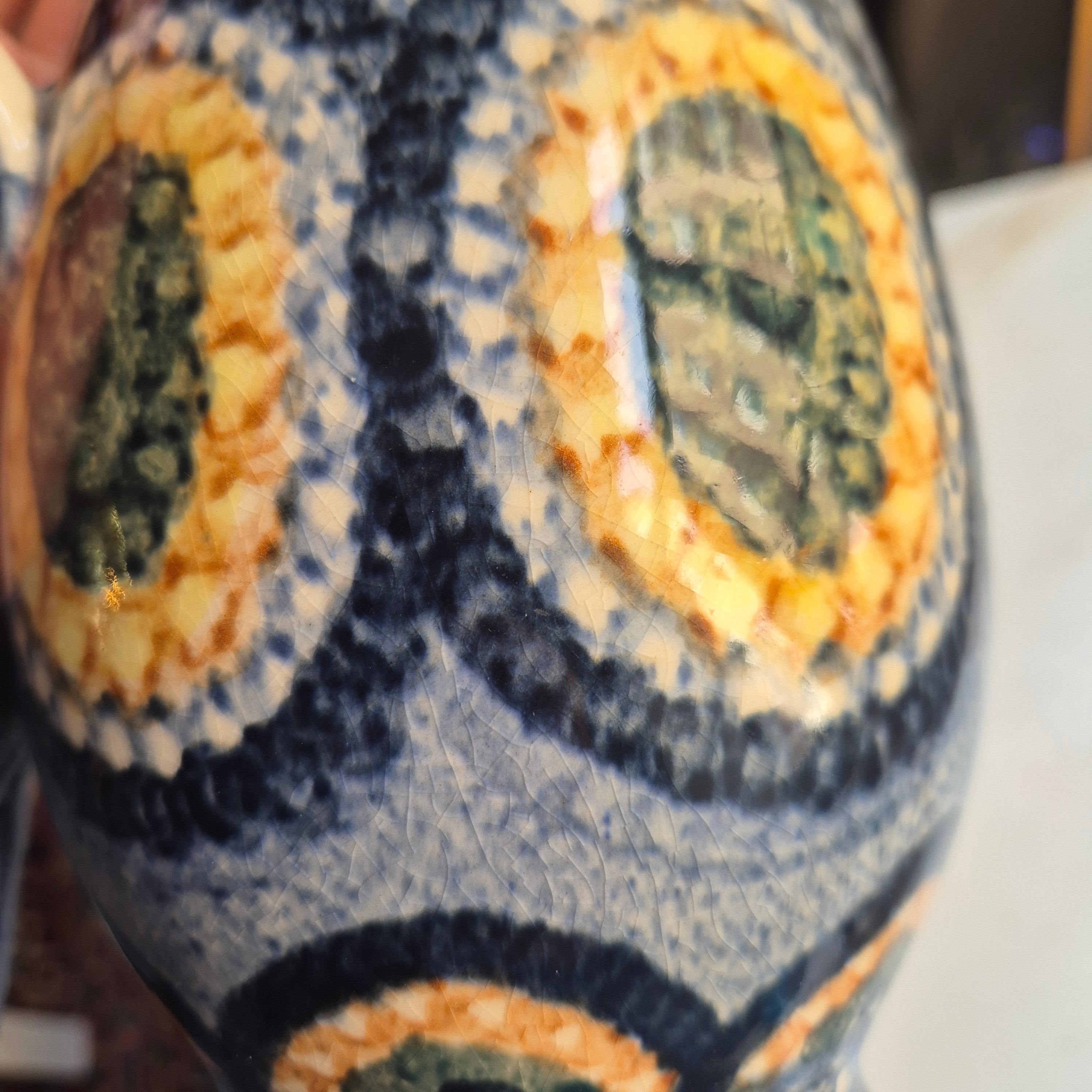 60er Jahre Midcentury Krug Vase blau mit Henkel alt