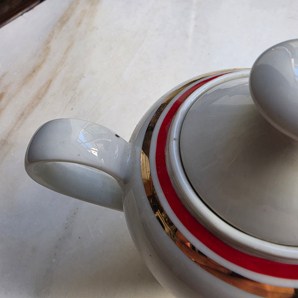 Colditz Tee Kaffeekanne Kanne Mokka Vintage weiß rot gold klein