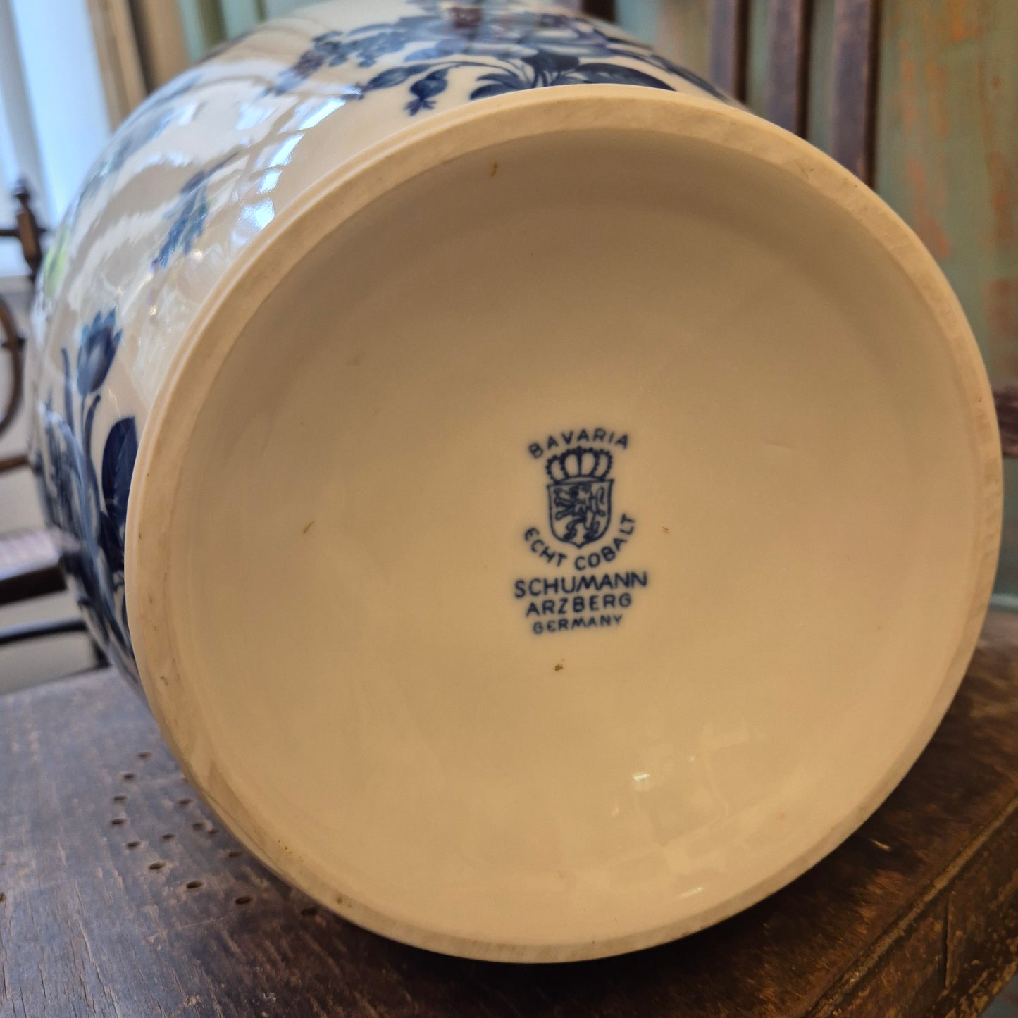 Antike große Porzellan Vase Schuhmann Bavaria Arzberg Germany Echt Kobalt blau weiß gold