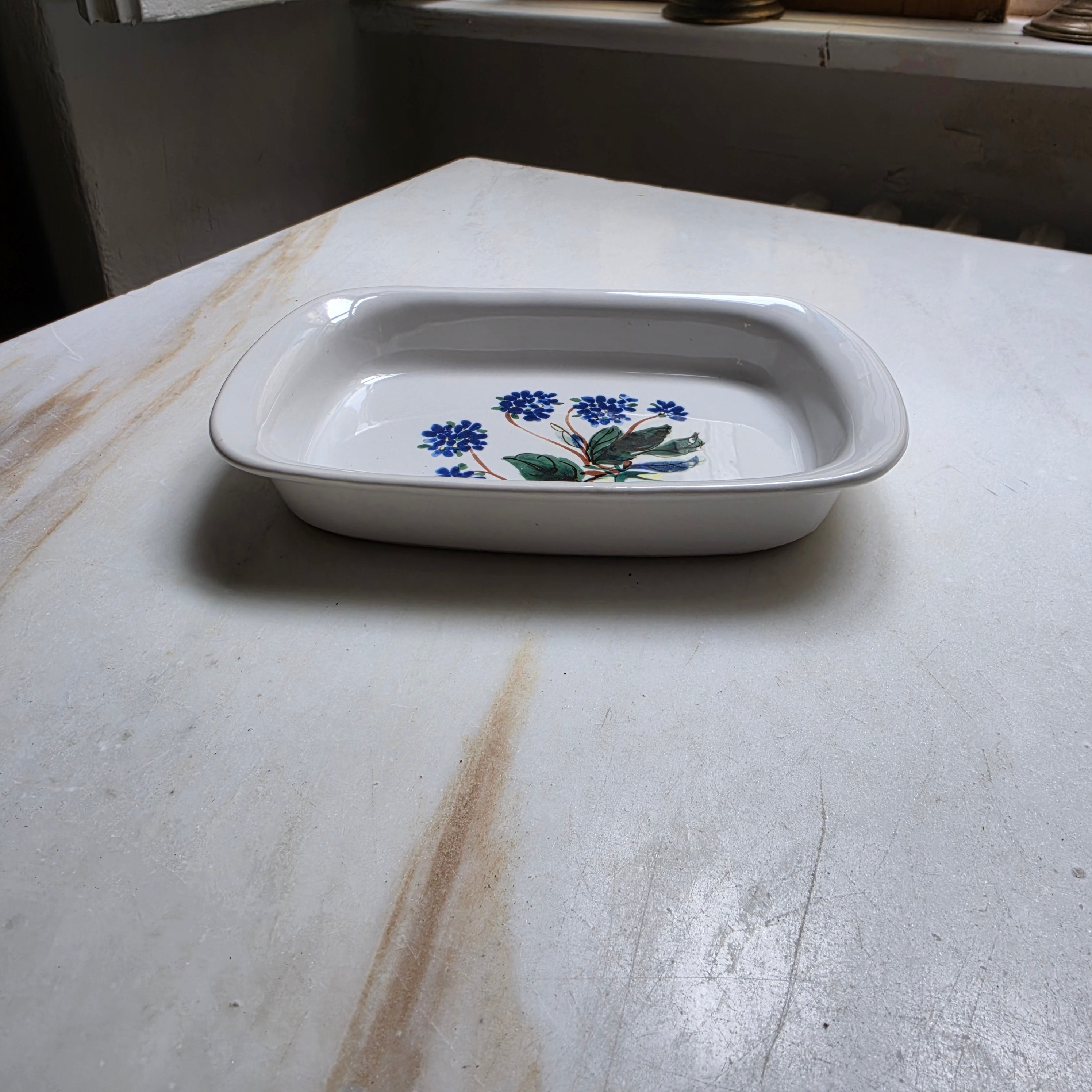 Vintage Keramik Schale - Handbemalt - Servierschale „Blaue Hortensie“