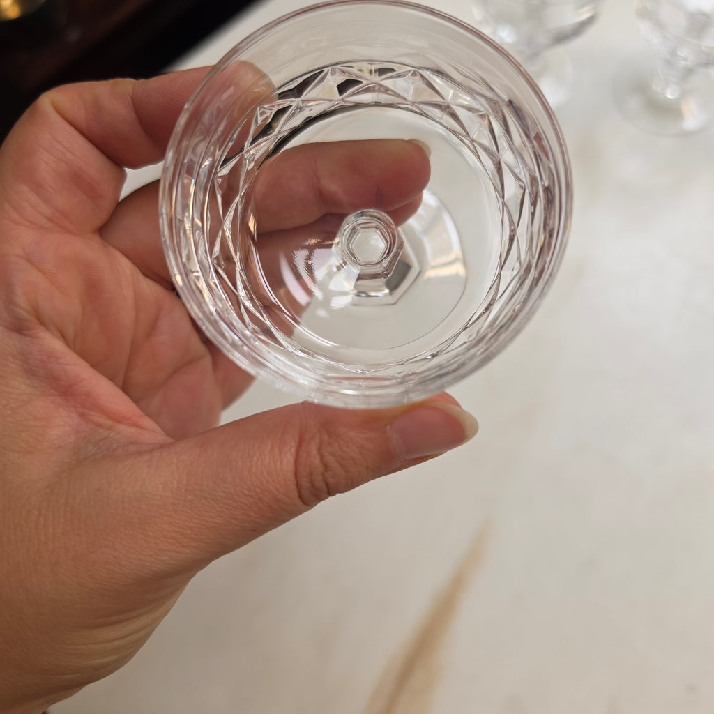 4er-Set Vintage Kristall-Likörgläser - Aperitifgläser mit Diamantschliff & Sechskant-Stiel