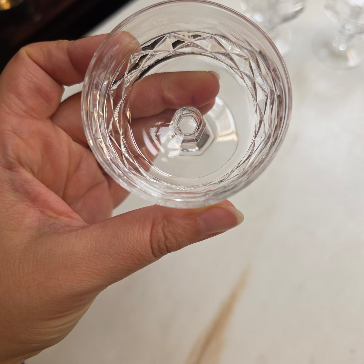 4er-Set Vintage Kristall-Likörgläser - Aperitifgläser mit Diamantschliff & Sechskant-Stiel