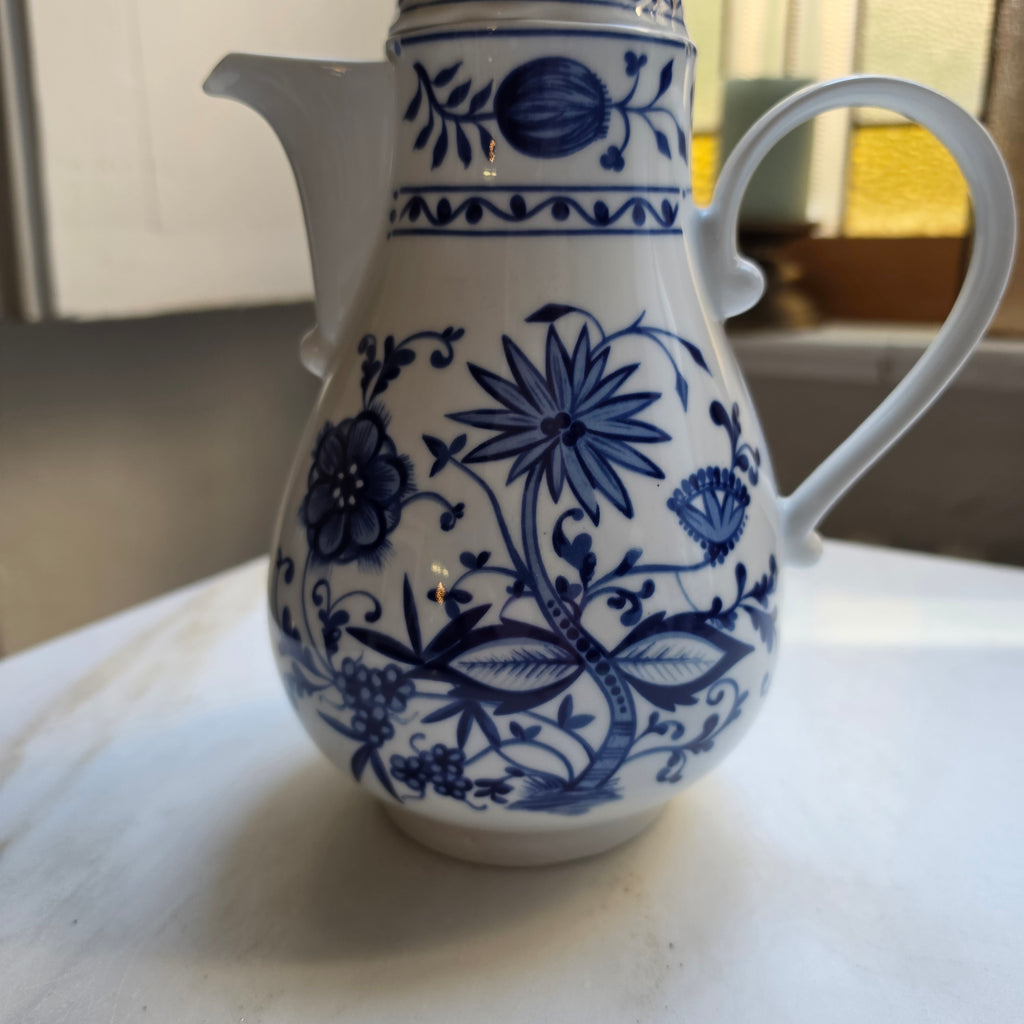 Große Kahla Zwiebelmuster Kaffeekanne Kanne Tee Vintage blau weiß