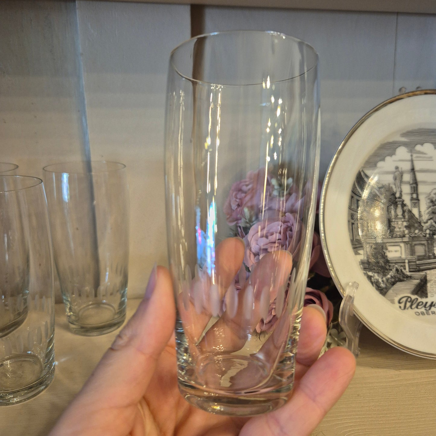 6x Vintage Gläser DDR einfaches Muster dünnes Glas Wassergläser
