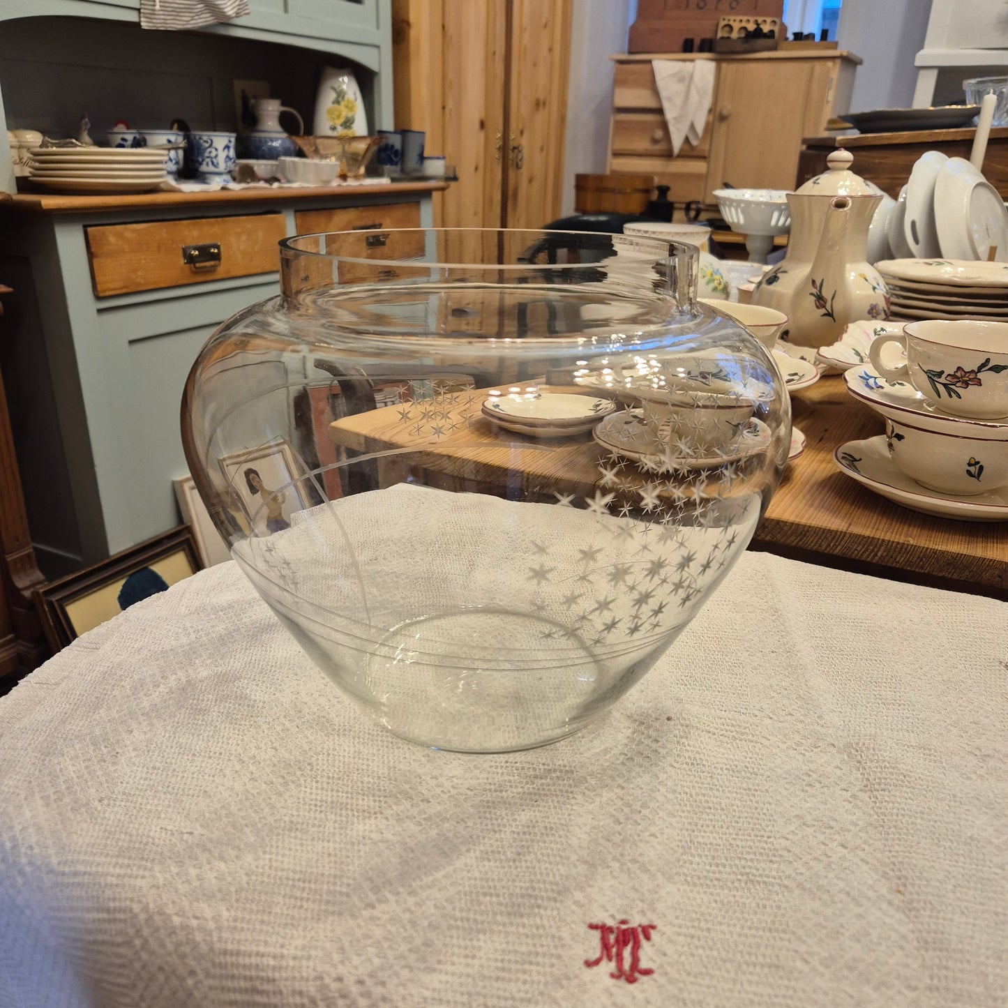 Große Vintage Glas Vase 70er Jahre Blumen