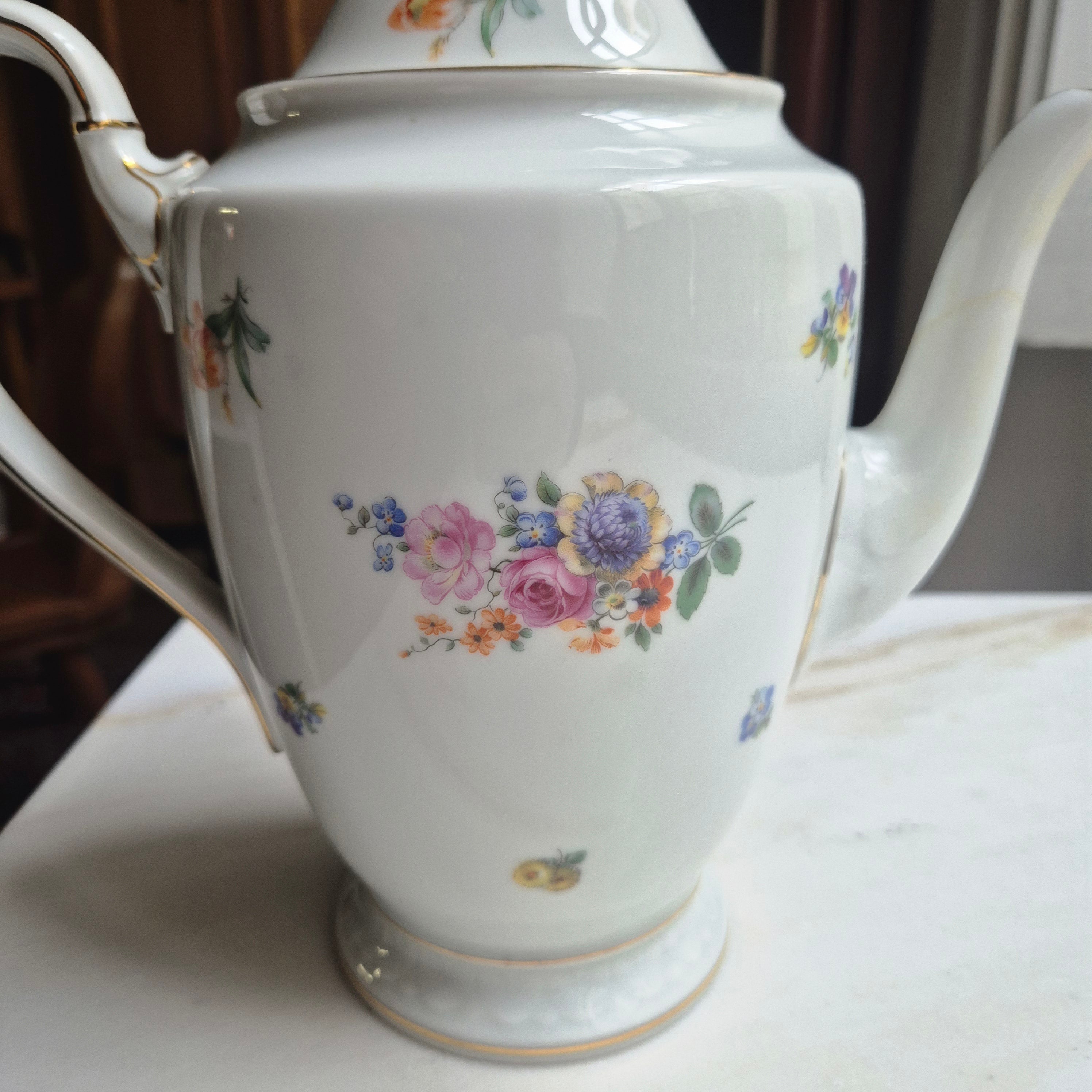 Antike Rosenthal Empire Porzellan Kaffeekanne Teekanne Blumenmuster (Geklebt)