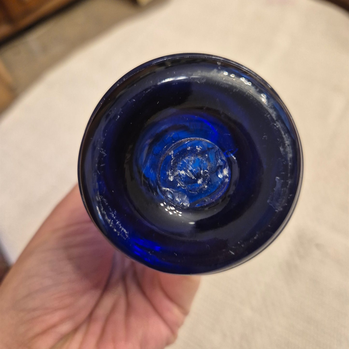 Vintage Glas Vase Glaskunst blau  Mid Century Swing 5 Finger Design Stretch