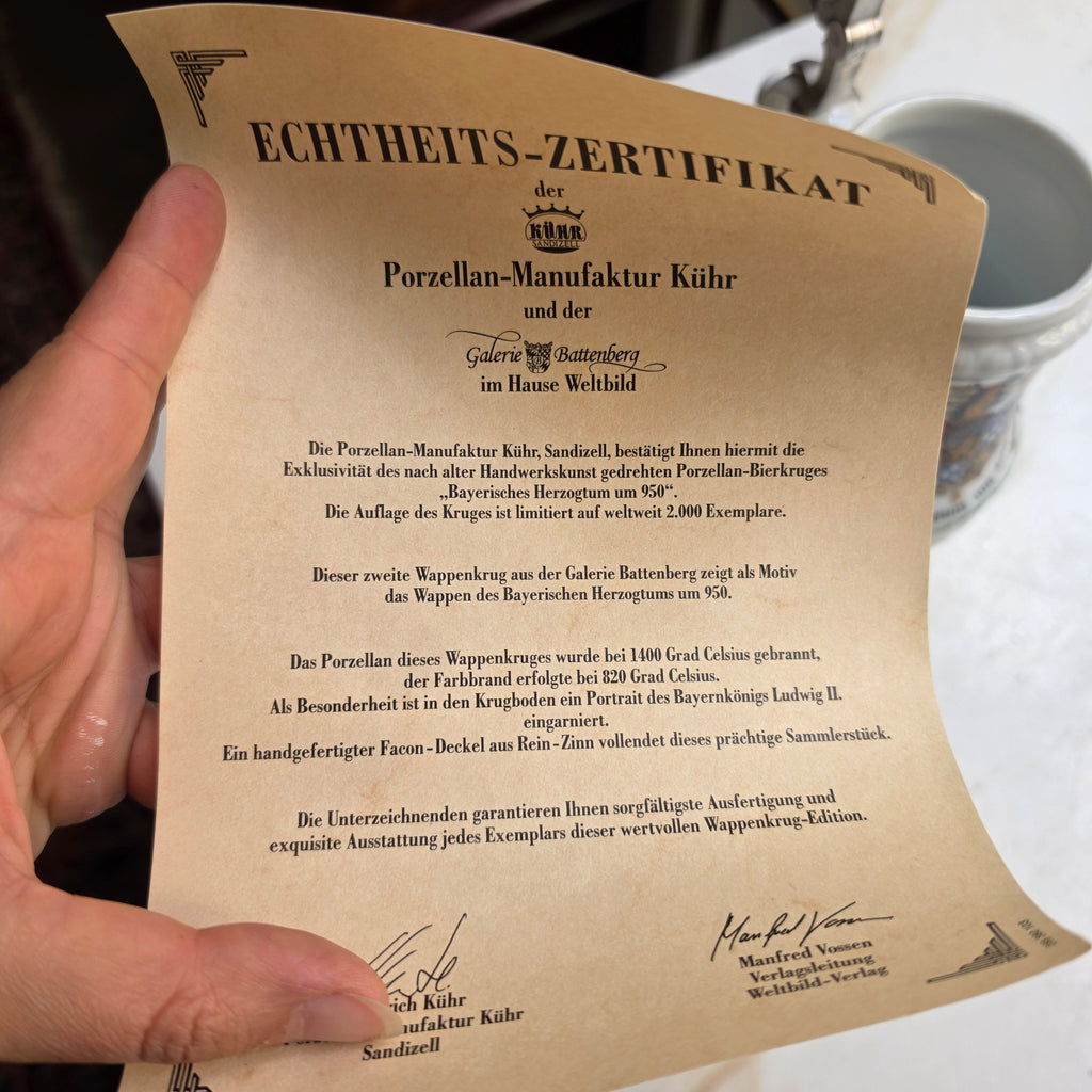 Vintage Sammlerkrug Porzellan & Zinn – Kühr Sandizell „Bayerisches Herzogtum um 950“ – Limitiert - Bierkrug