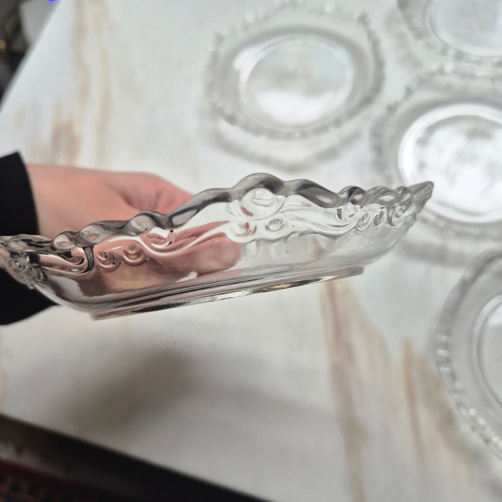 6x Vintage Glas oder Bleikristall Schalen Kuchen Teller mit Blumenmuster