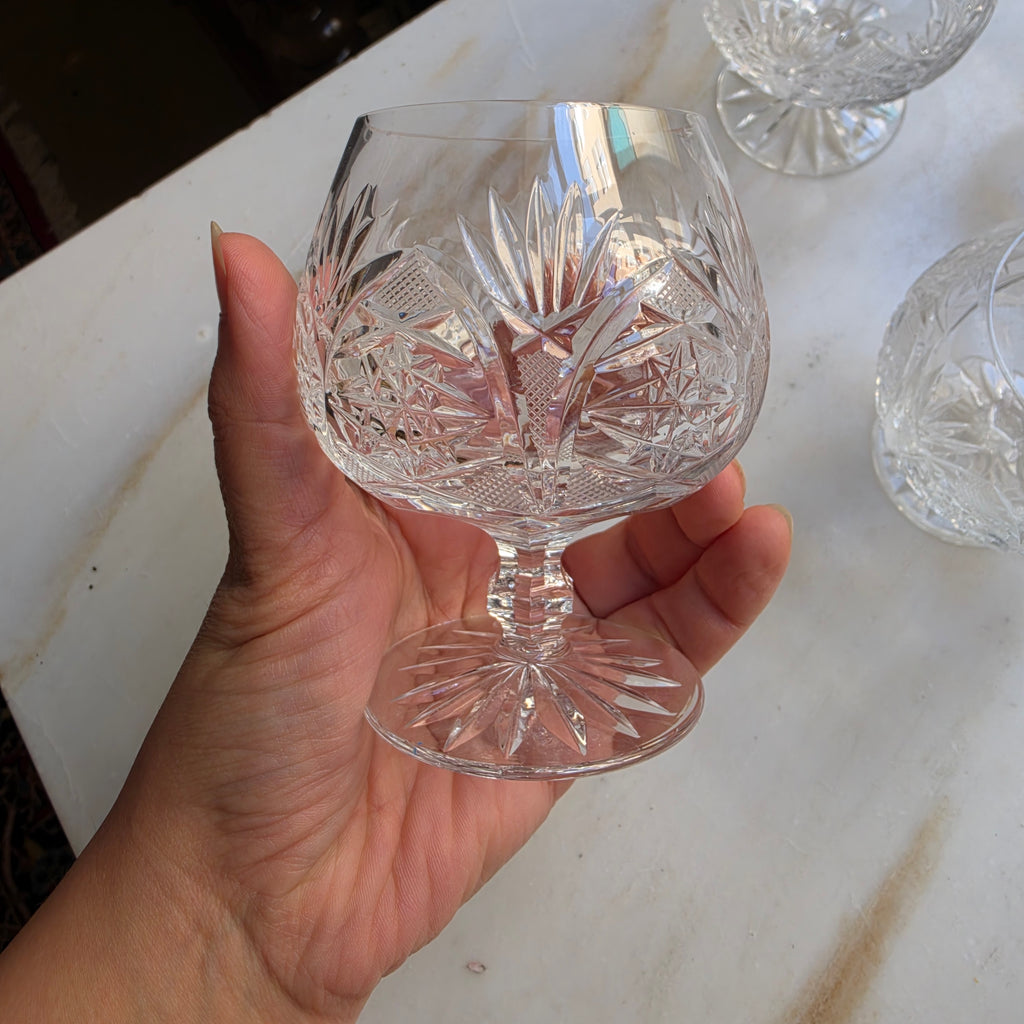 5x Vintage Bleikristall Cognacschwenker – Edler Diamant- und Sternenschliff