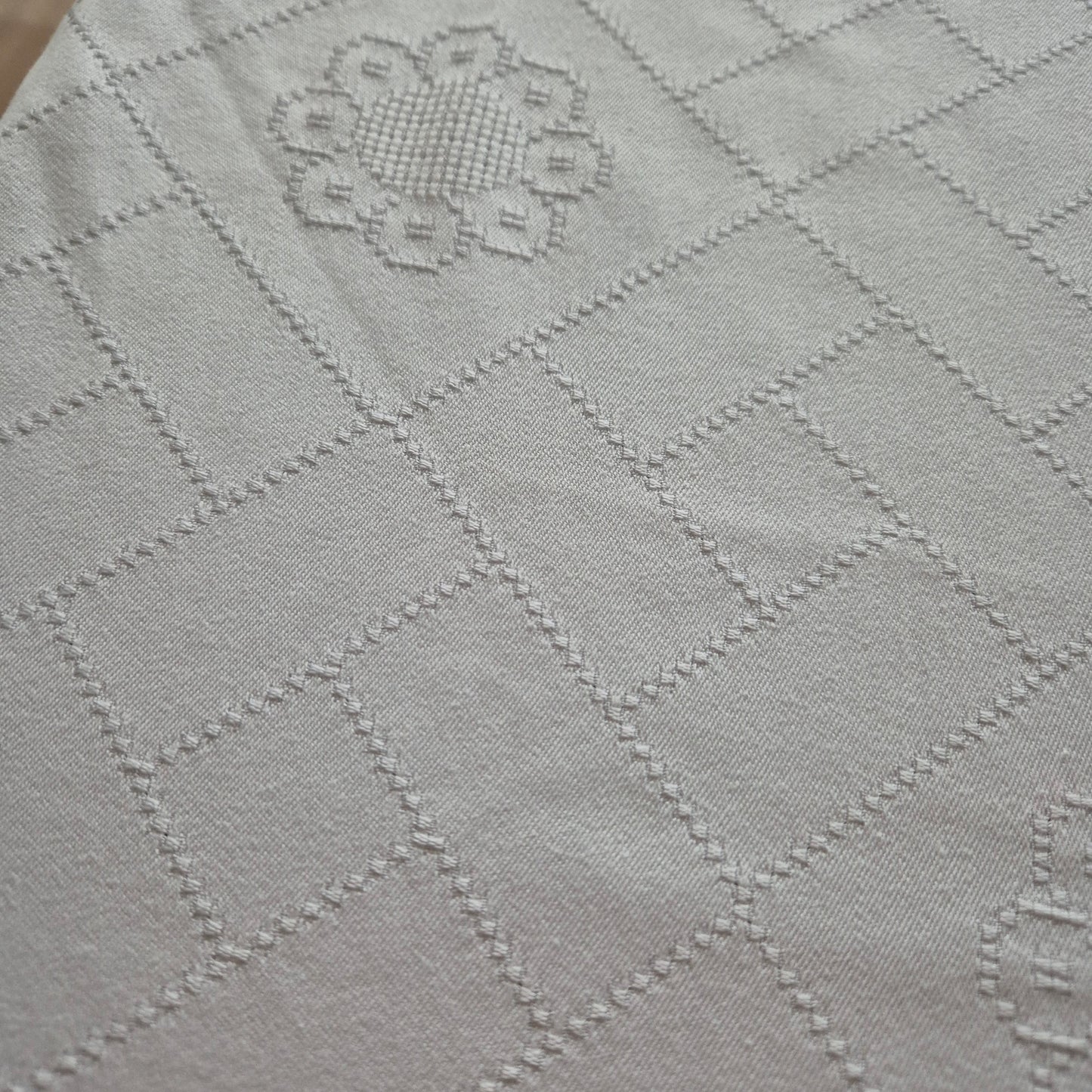 Antike große Tischdecke Baumwolle mit geklöppeltem Rand weiß 120x335cm Tafel lang 🤍