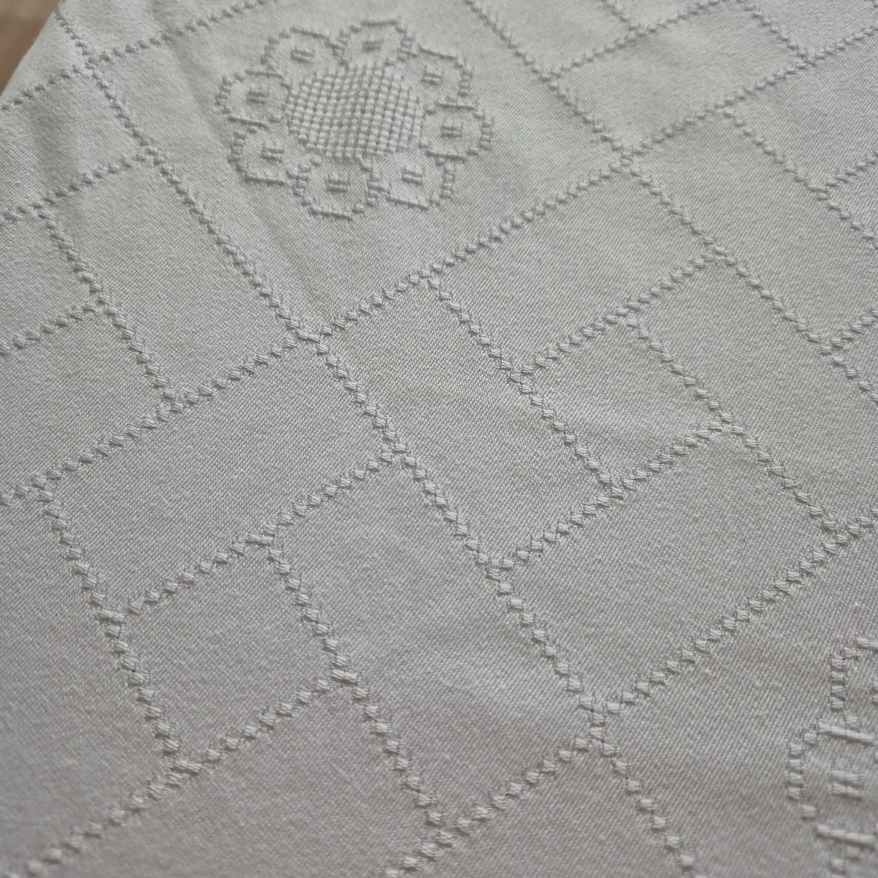 Antike große Tischdecke Baumwolle mit geklöppeltem Rand weiß 120x335cm Tafel lang 🤍