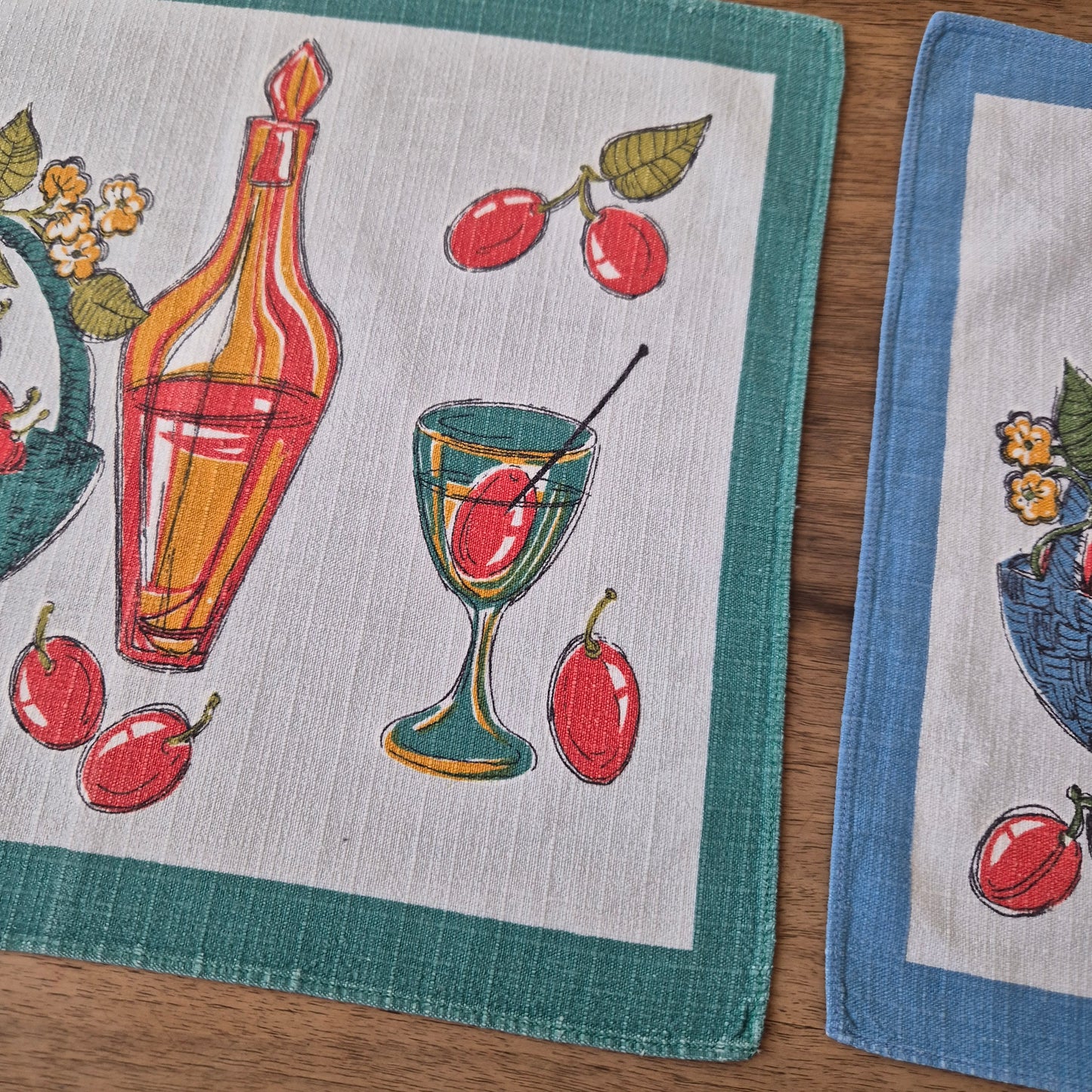 2x Vintage Tischset Baumwolle 60er Jahre 30x37cm Herbstmotiv
