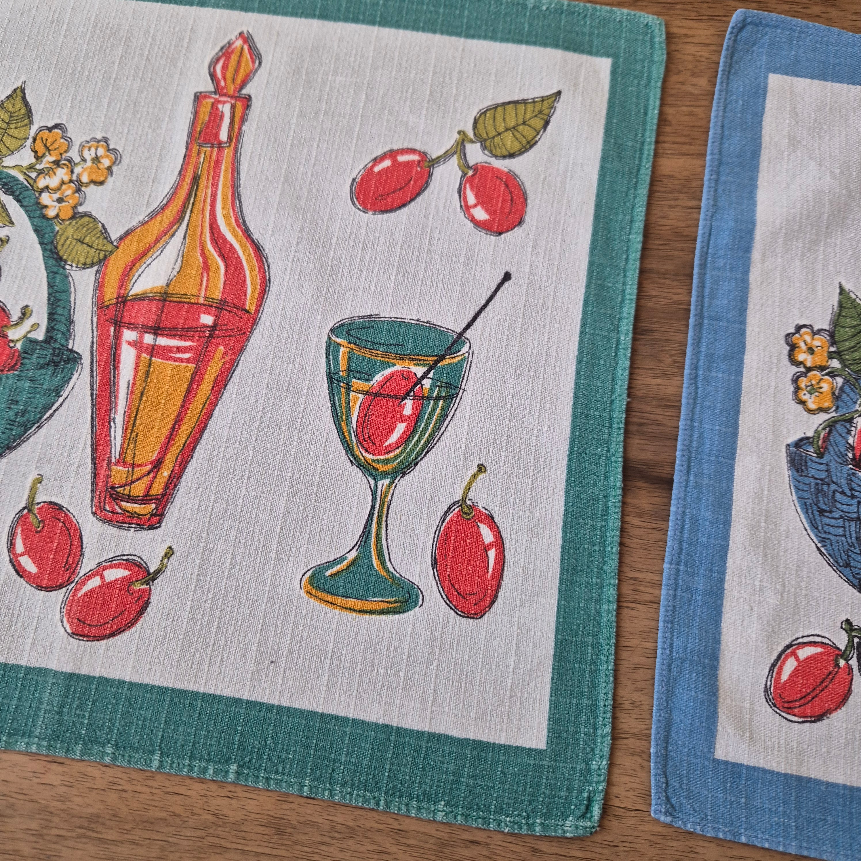 2x Vintage Tischset Baumwolle 60er Jahre 30x37cm Herbstmotiv