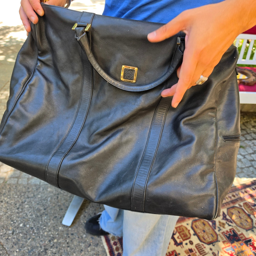 Seltene Vintage LOEWE Nappa Leder Shopper / Tote – 90er Jahre – Schwarz