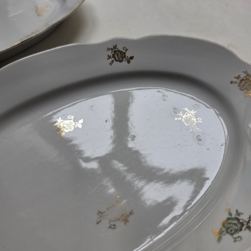Vintage Porzellan Servierplatten – Reinecke Eisenberg - Weiß mit Golddekor