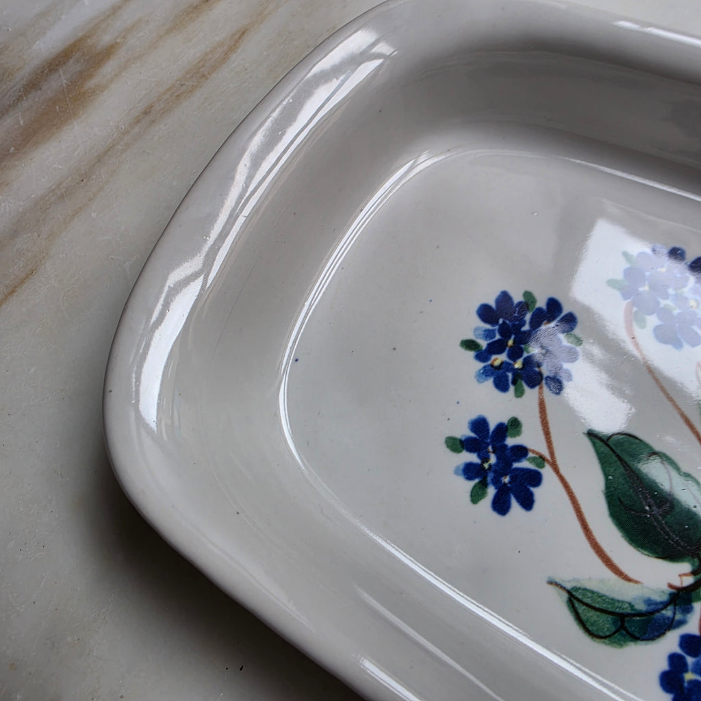Vintage Keramik Schale - Handbemalt - Servierschale „Blaue Hortensie“