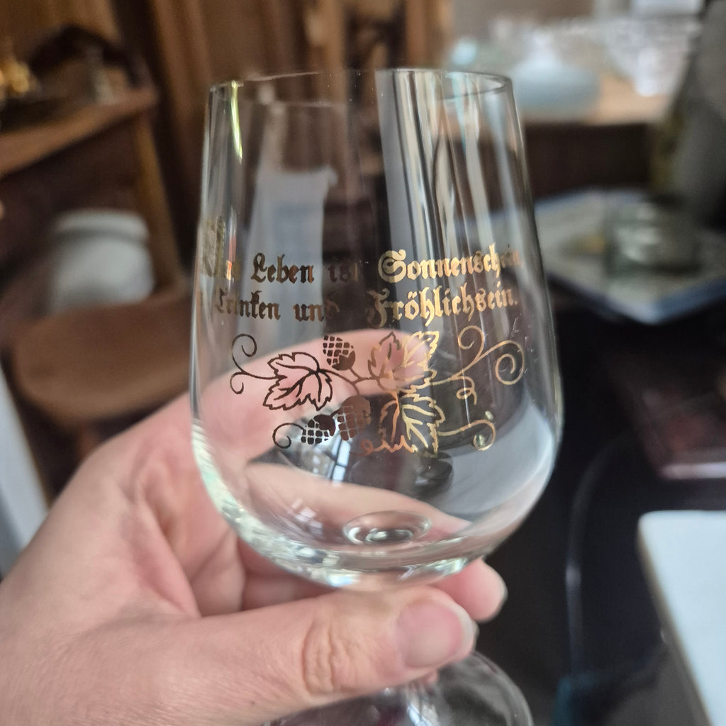 "Das Leben ist Sonnenschein, ist Trinken und Fröhlichsein." Trinkglas - Weinglas - Vintage
