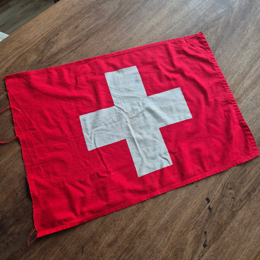 Vintage alte Stoff Flagge Schweiz weißes Kreuz 41x58cm