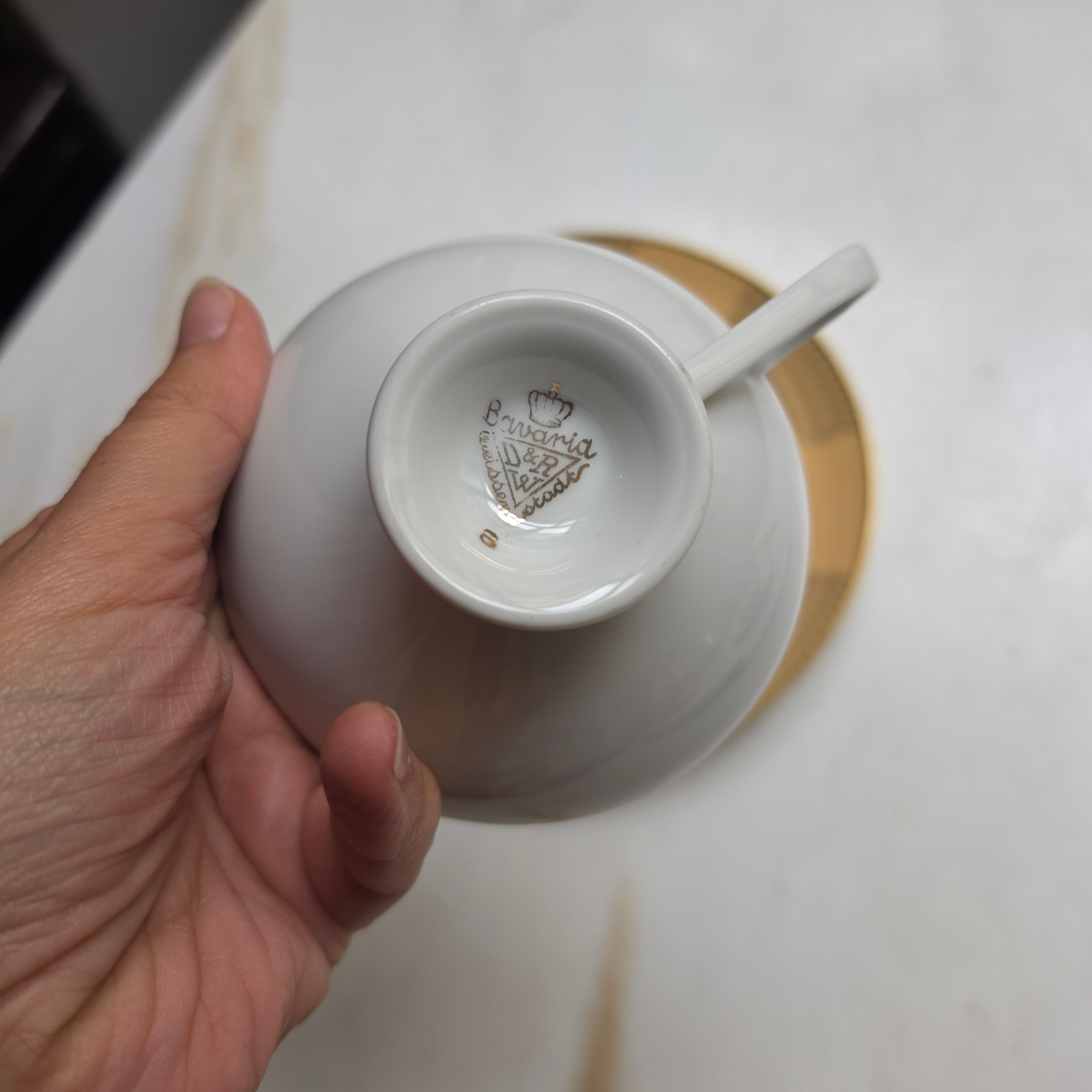 Elegantes Vintage Bavaria Porzellan Kaffeeset - Gold-Beige mit Wellenmuster - 3-teilig