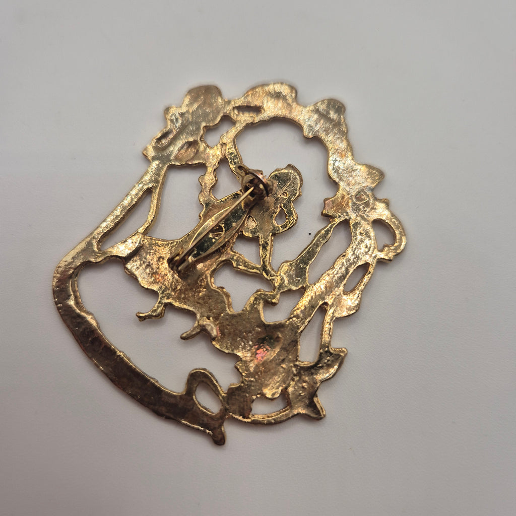 Art Jugendstil Vintage Brosche Antik 50er Jahre goldfarbend Metallbild "Tanzendes Mädchen"
