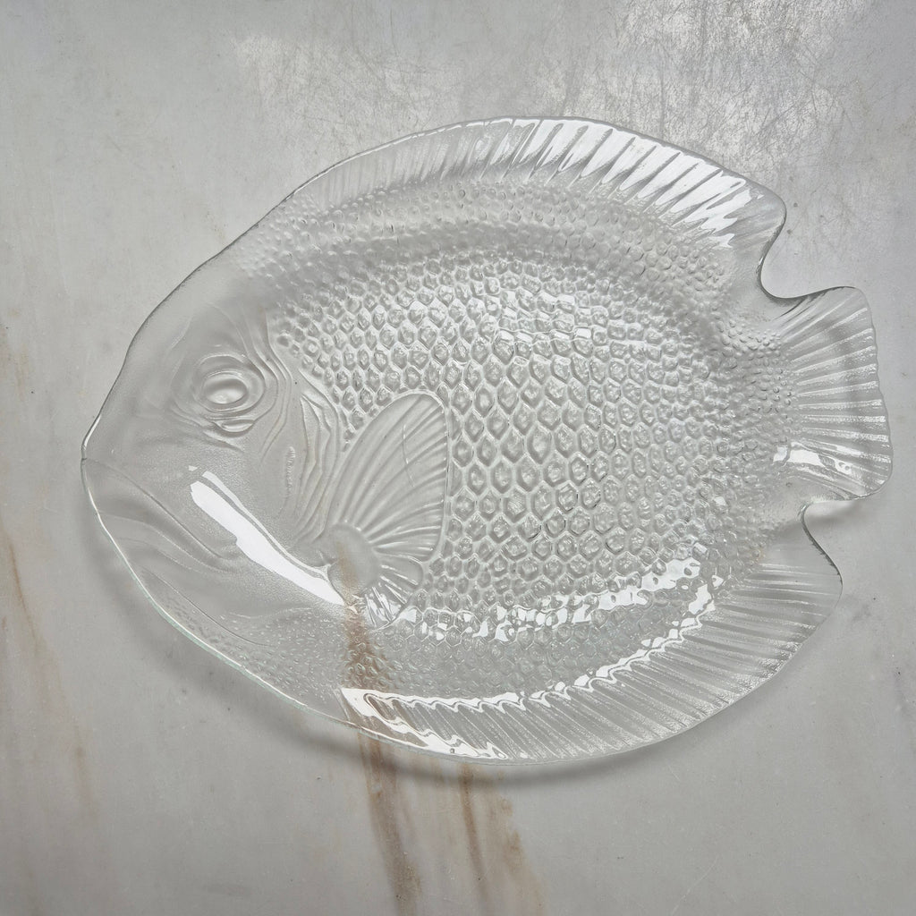 Vintage Retro Glas Schale Platte Fischmotiv Obstschale Gebäck Servierteller