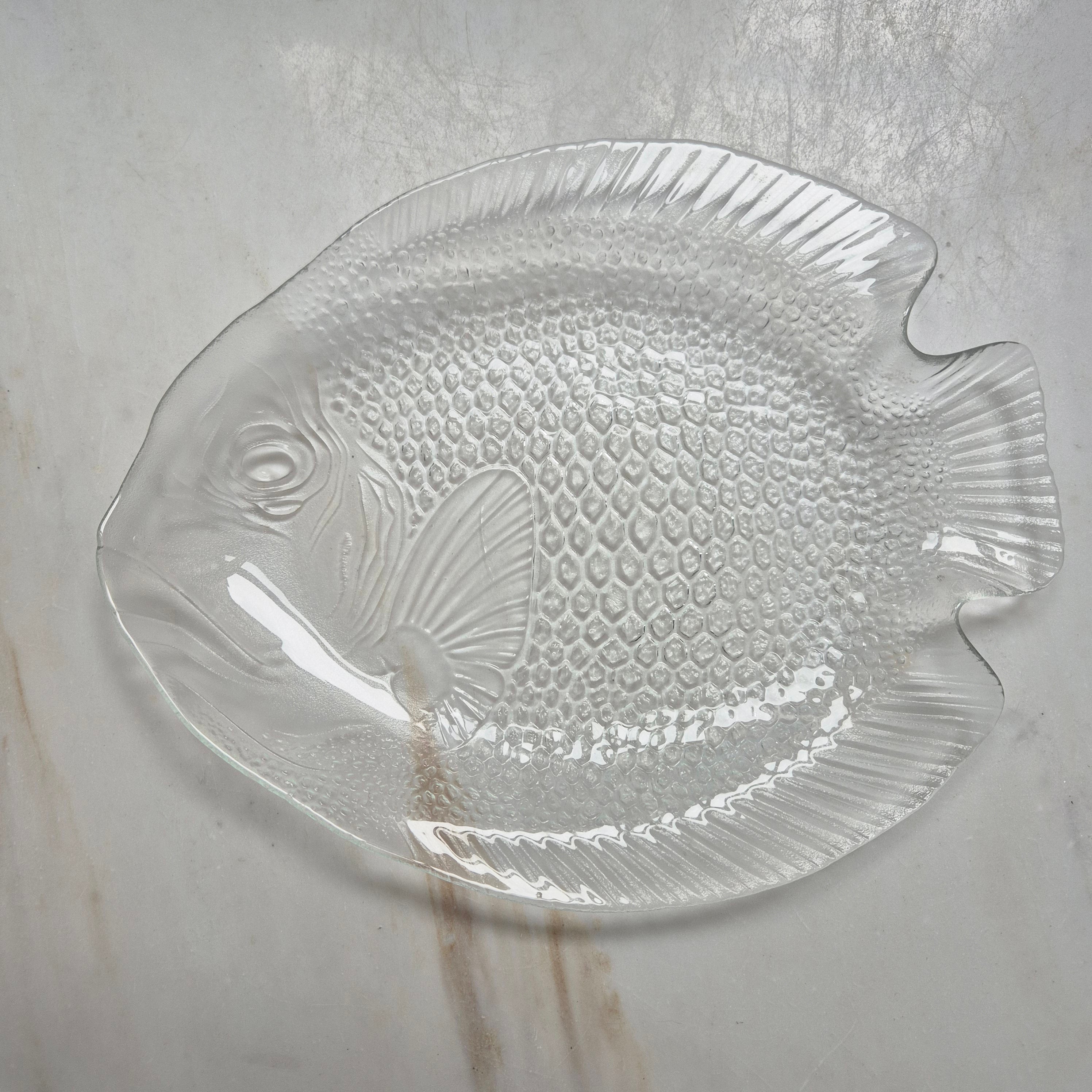 Vintage Retro Glas Schale Platte Fischmotiv Obstschale Gebäck Servierteller