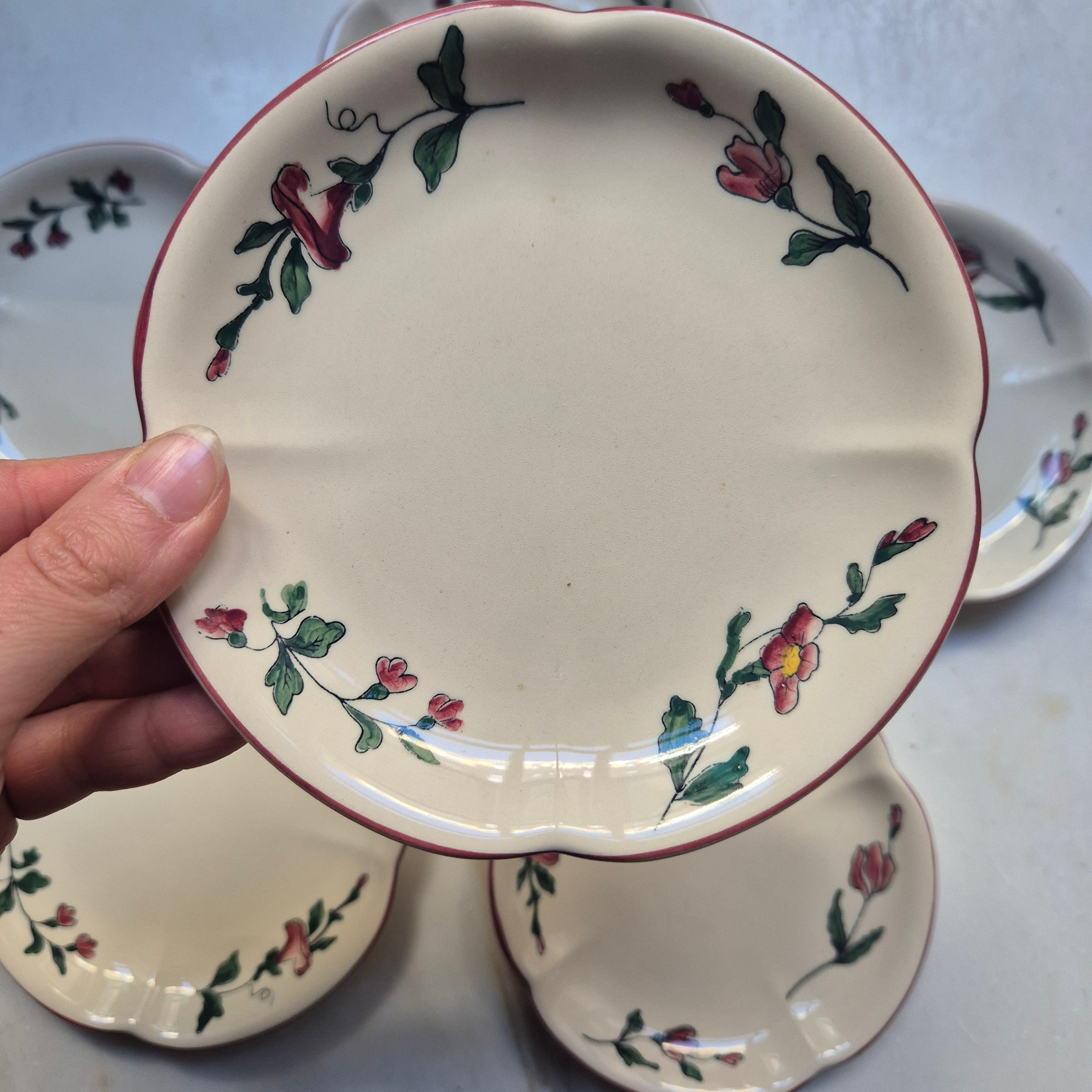 6x Vintage Zell am Harmersbach Alt Straßburg kleine Teller Keramik Blumen