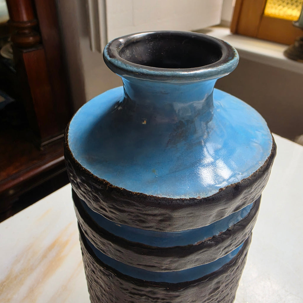 Retro Vase blau schwarz 70er Jahre Vintage Keramik alt und einzigartig