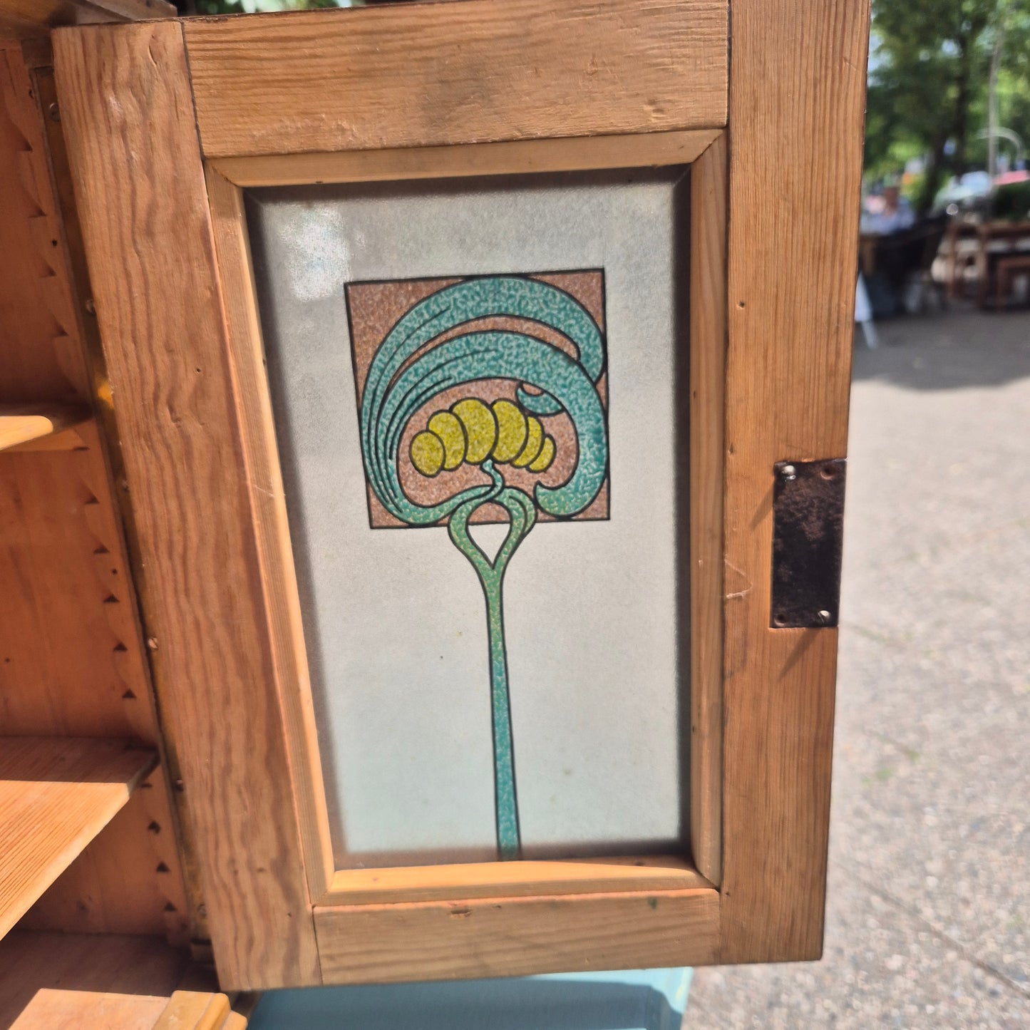 Jugendstil kleines Hängeschränkchen mit originalem Glas Medizinschrank Badschrank Flurschrank