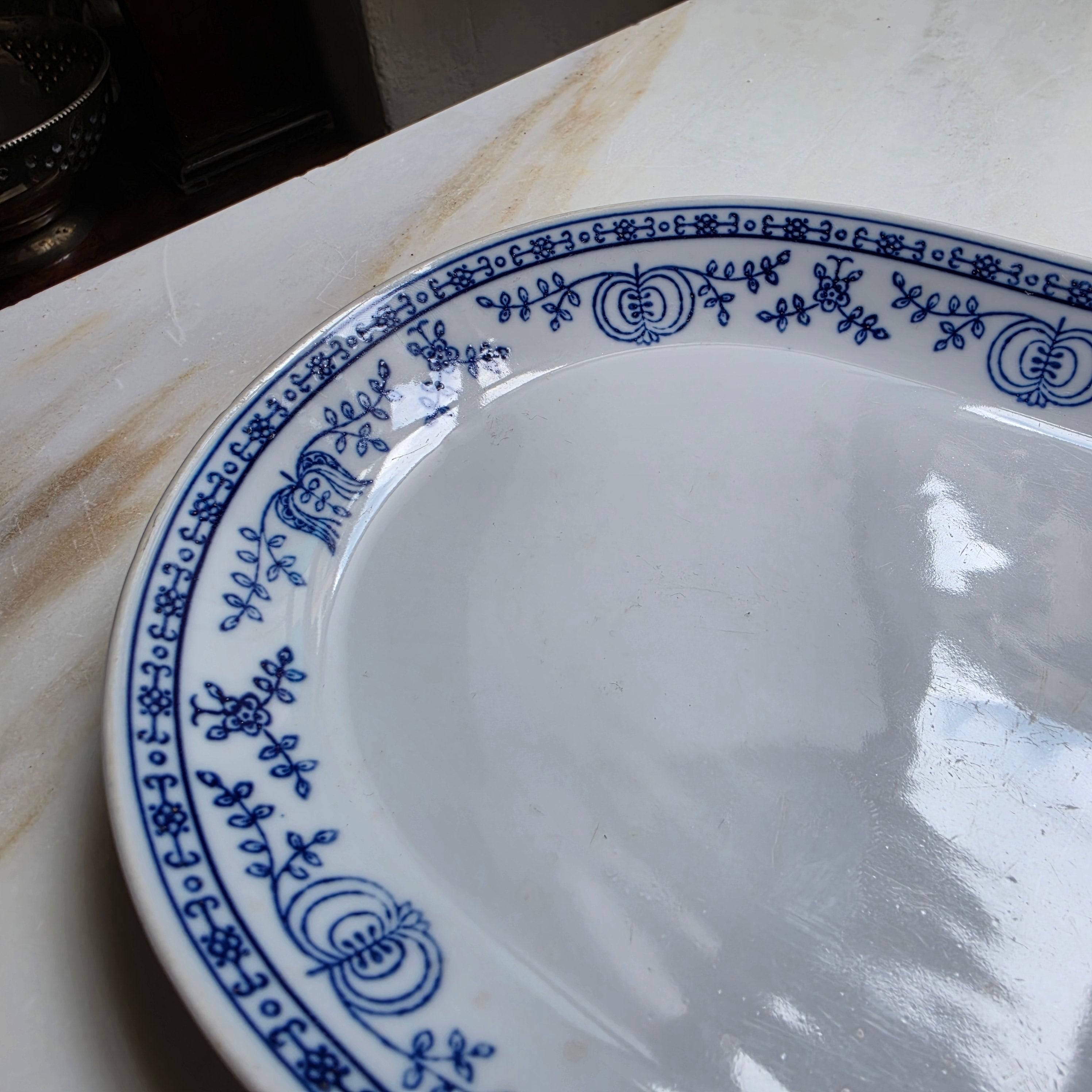 Kahla Zwiebelmuster Servierplatte – Ovale Vintage Porzellanplatte - Kobaltunterglasur