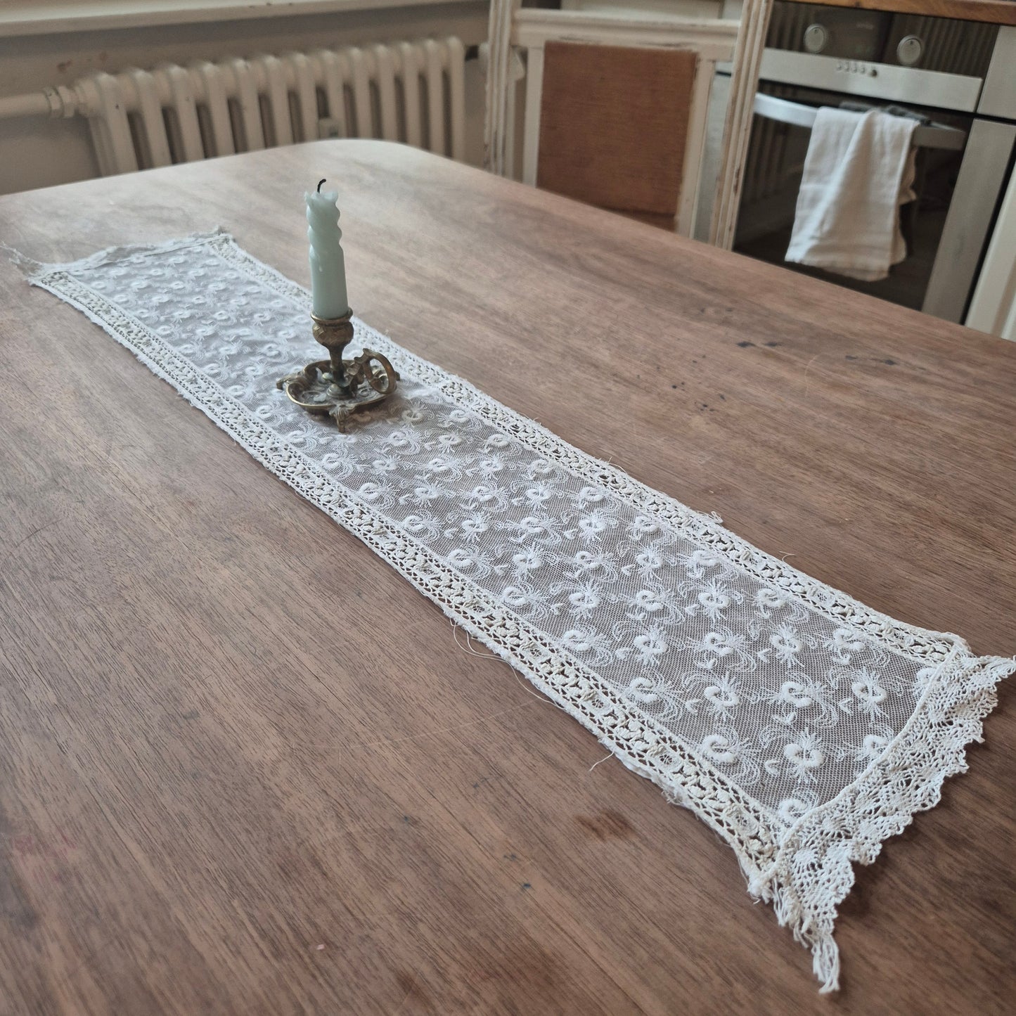 1x Antike handgemachte Spitze Borte Stickerei 16x78cm Zierdeckchen
